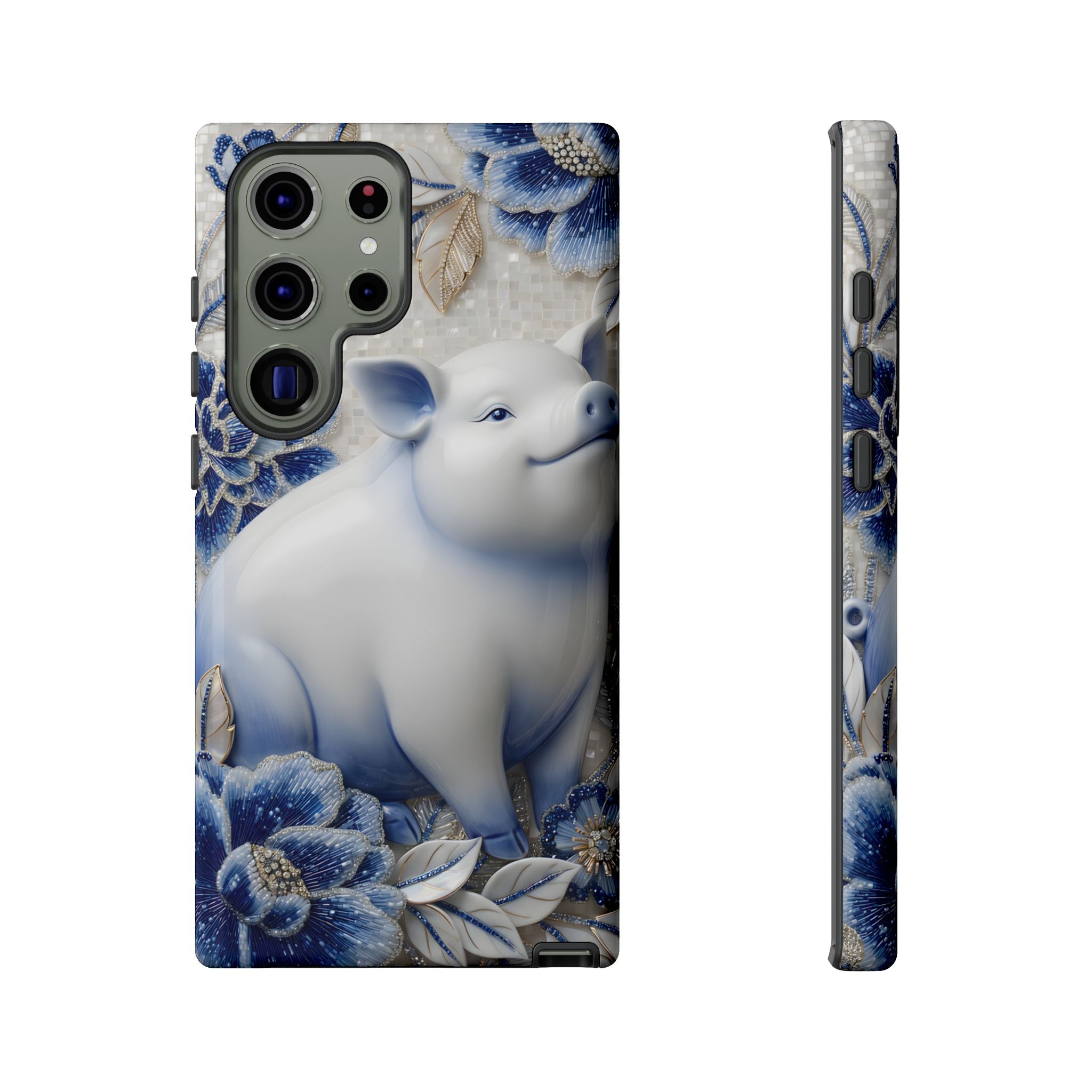 Asian Zodiac Pig Samsung Galaxy Phone Case | Blue & White Porcelain Slim Protective Shockproof Case| Year of the Pig Gift