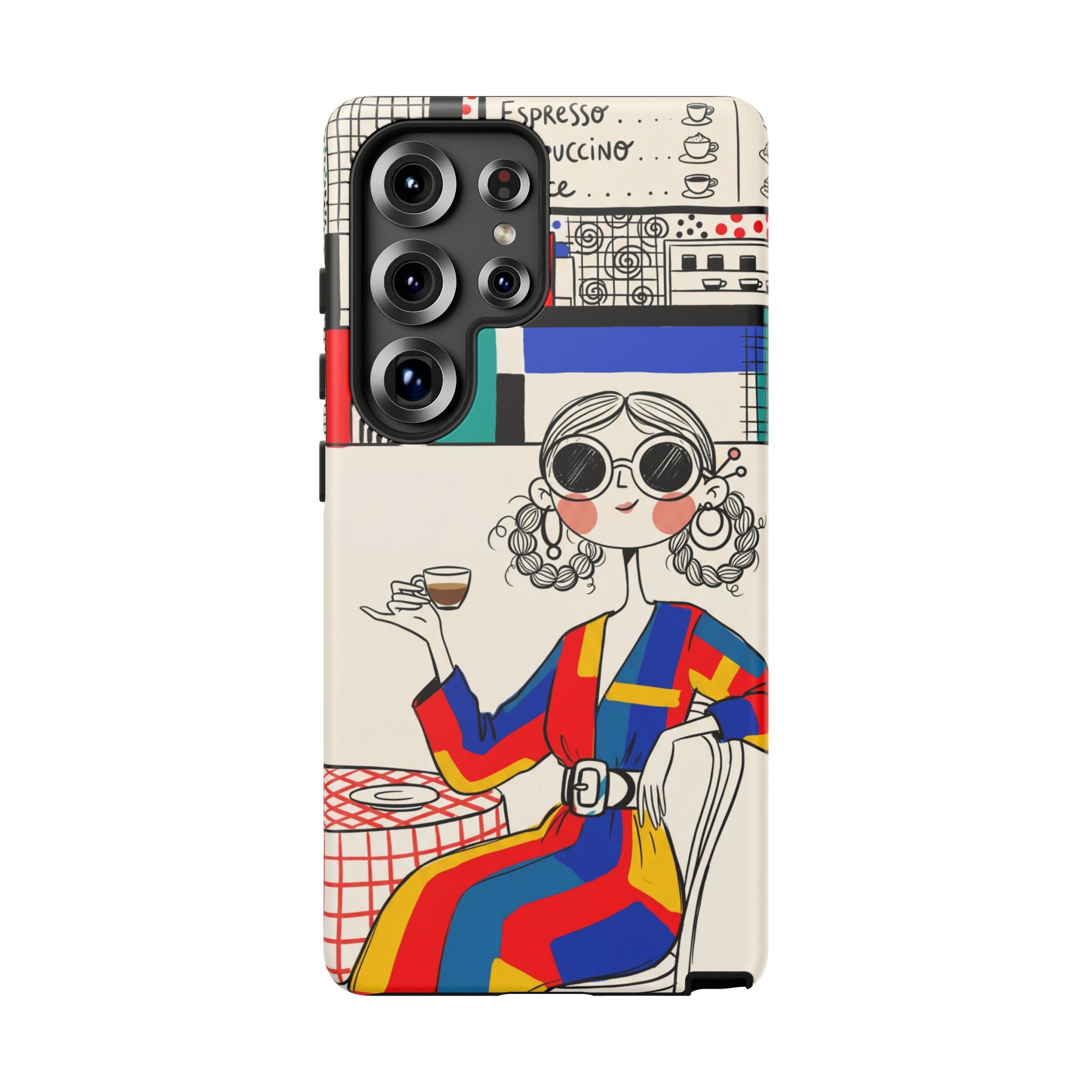 Retro Cafe Samsung Galaxy Phone Case | Colourful Chic Woman Illustration