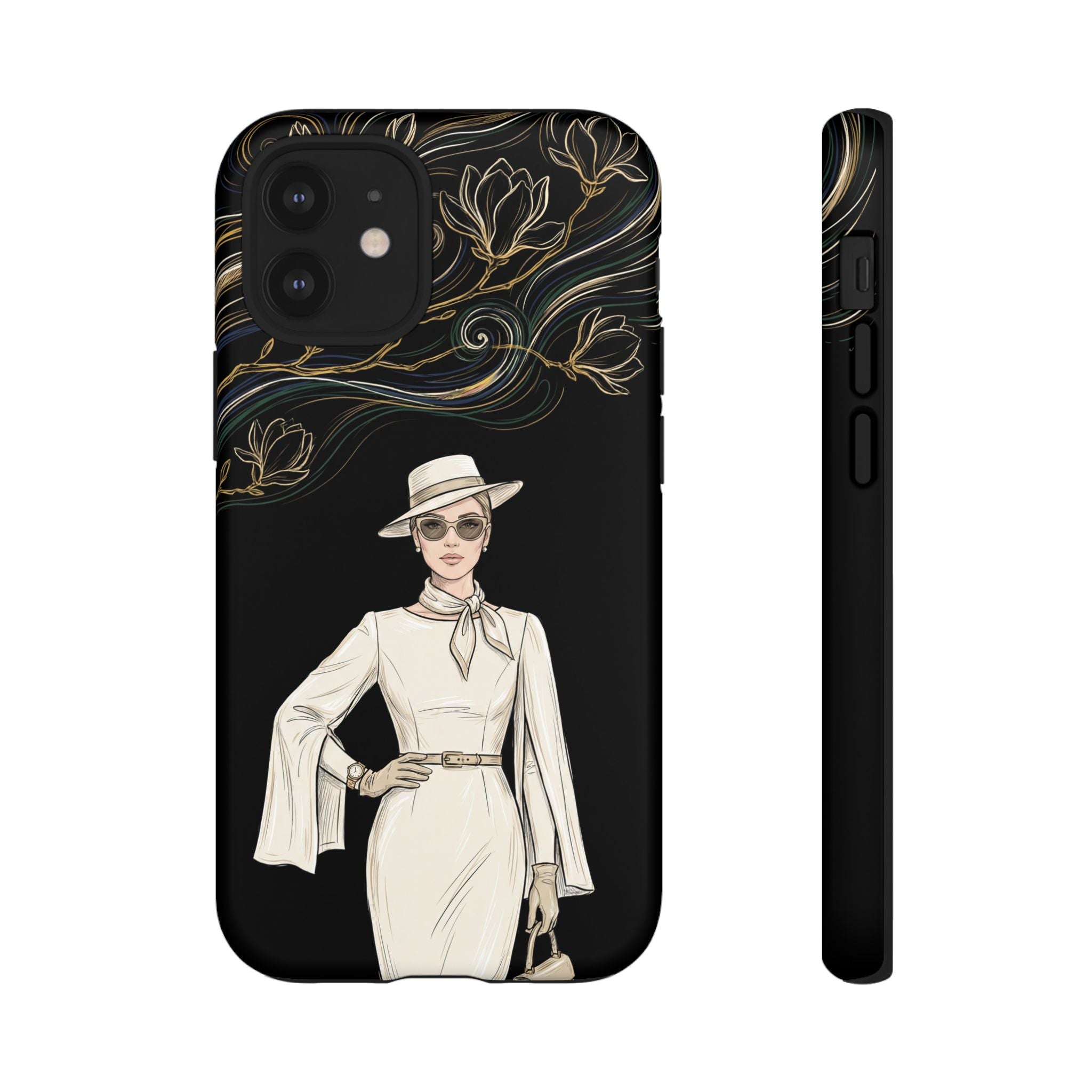 iPhone Case | Elegant Vintage Lady with Gold Floral Swirls