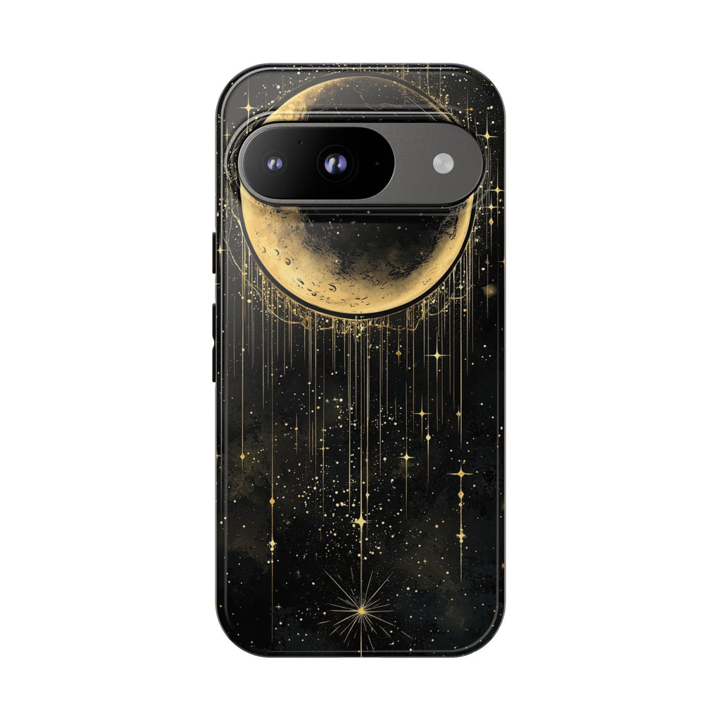 Moonlit Crescent Tough Google Pixel Case | Gold Stars Night Sky