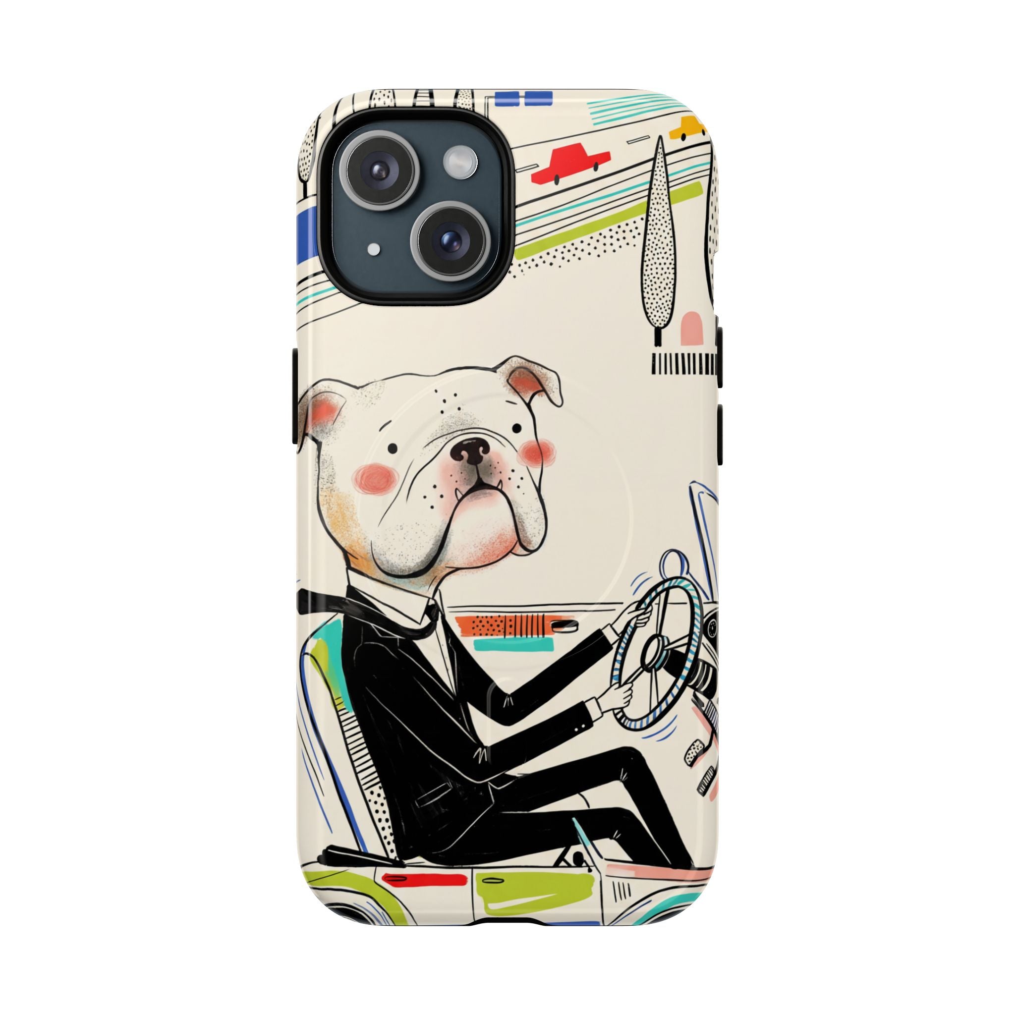 Bulldog Driver MagSafe iPhone Case | Cute Retro Dog Illustration
