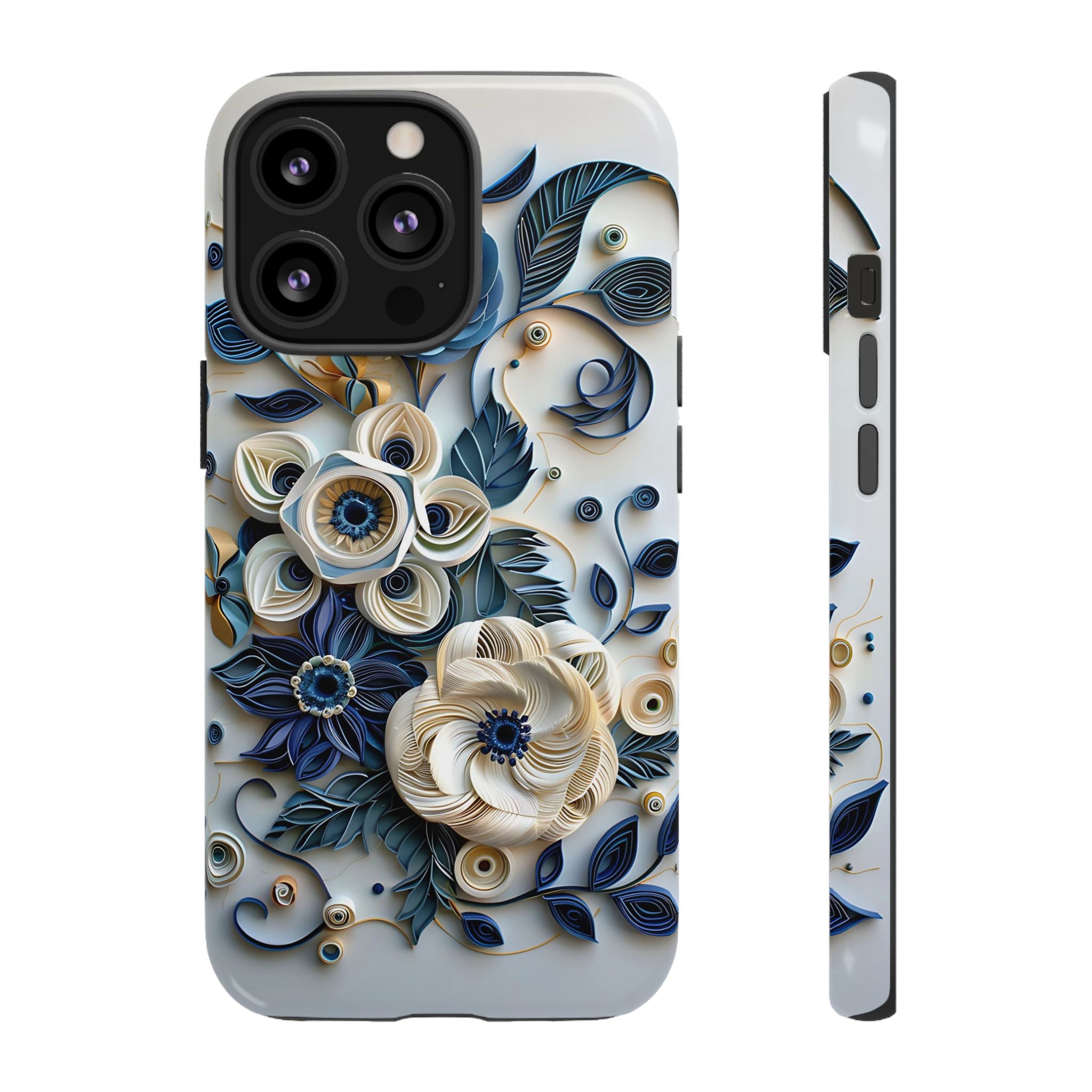 Floral Quilled Art iPhone Case — Blue & Cream Decorative Protection