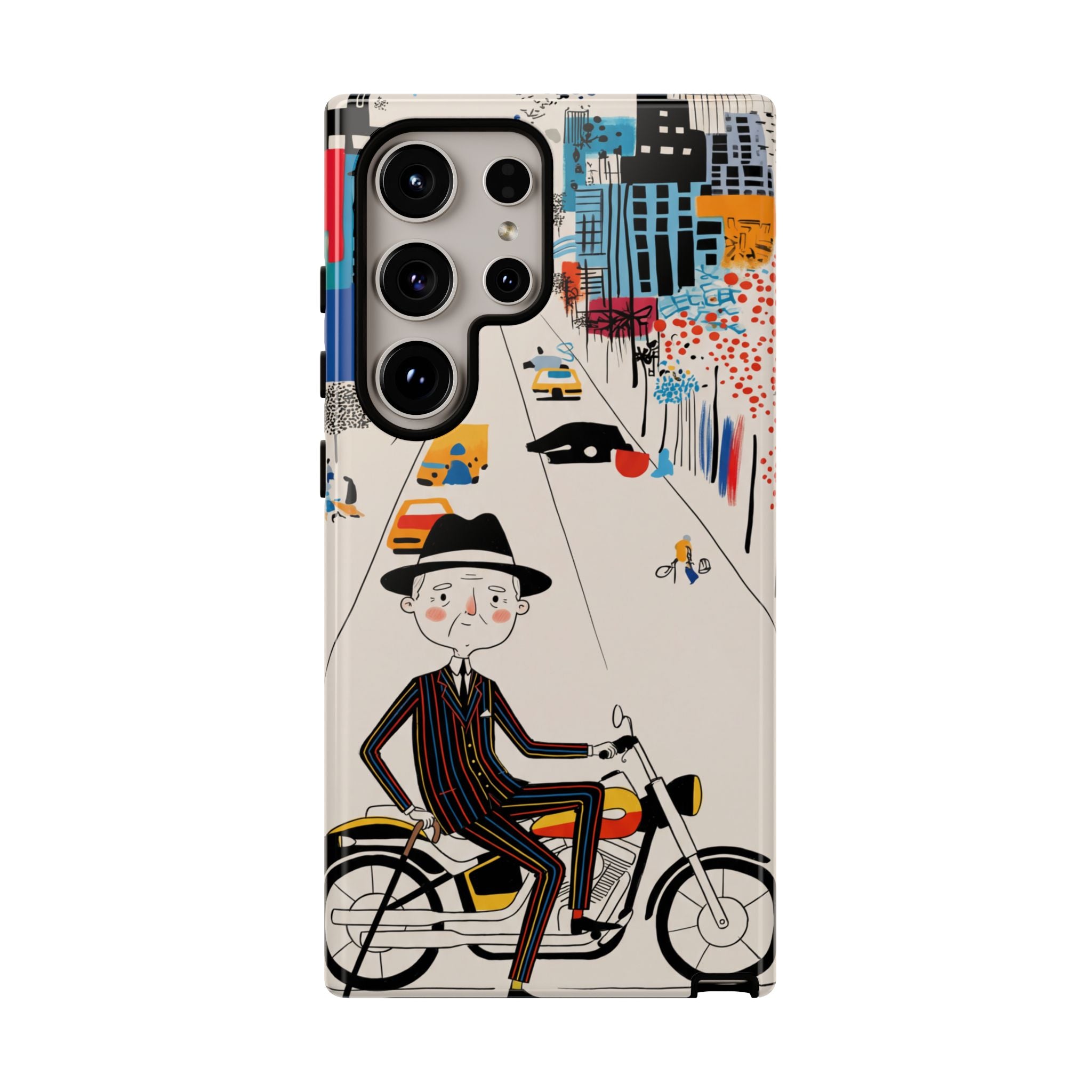 Vintage Grandpa Rider Motorcycle Samsung Galaxy Phone Case | Illustrated Cityscape