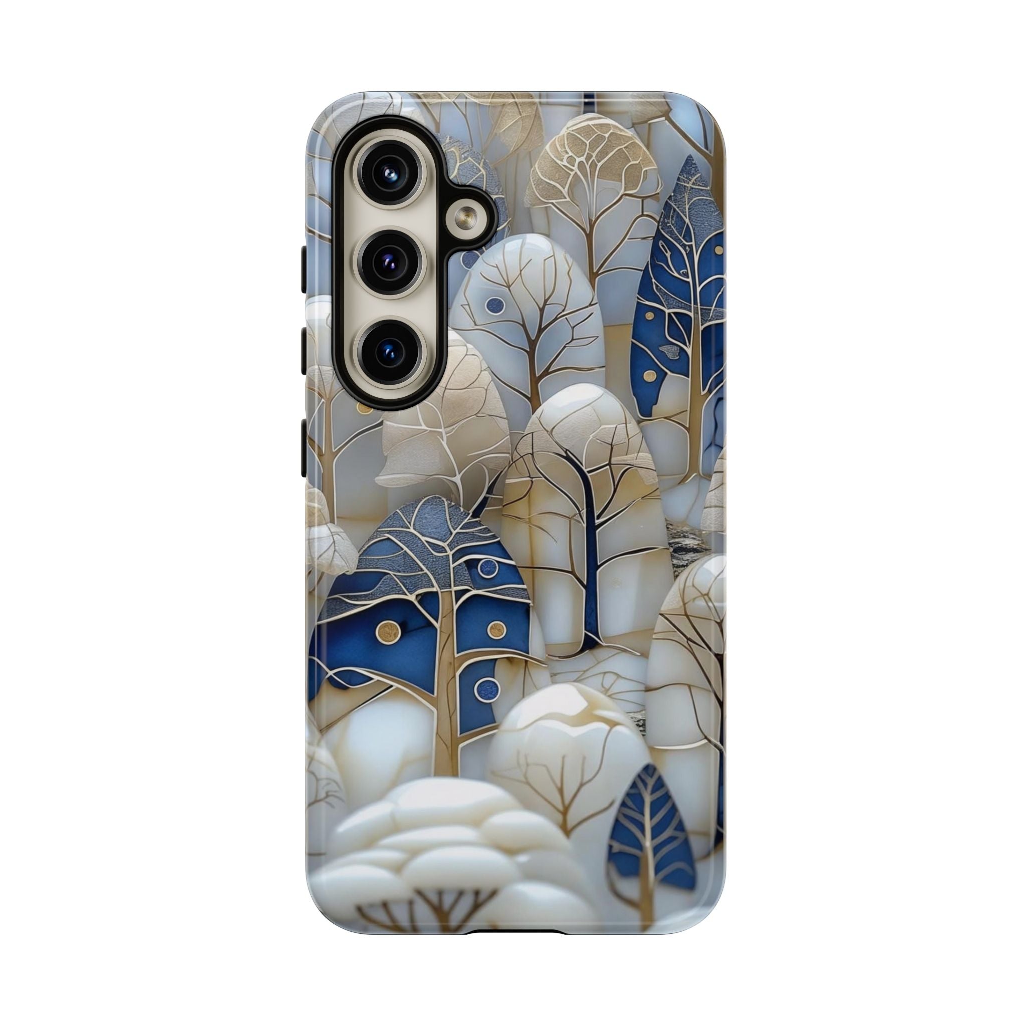 Blue Gold Winter Forest Samsung Galaxy Case — Elegant Tree Pattern Tough Case