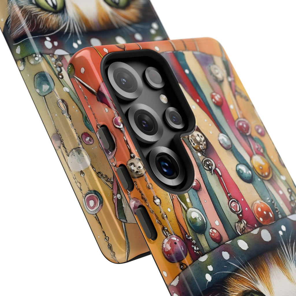 Cat in Colourful Top Hat Samsung Galaxy Case — Whimsical Cat Art iPhone Case
