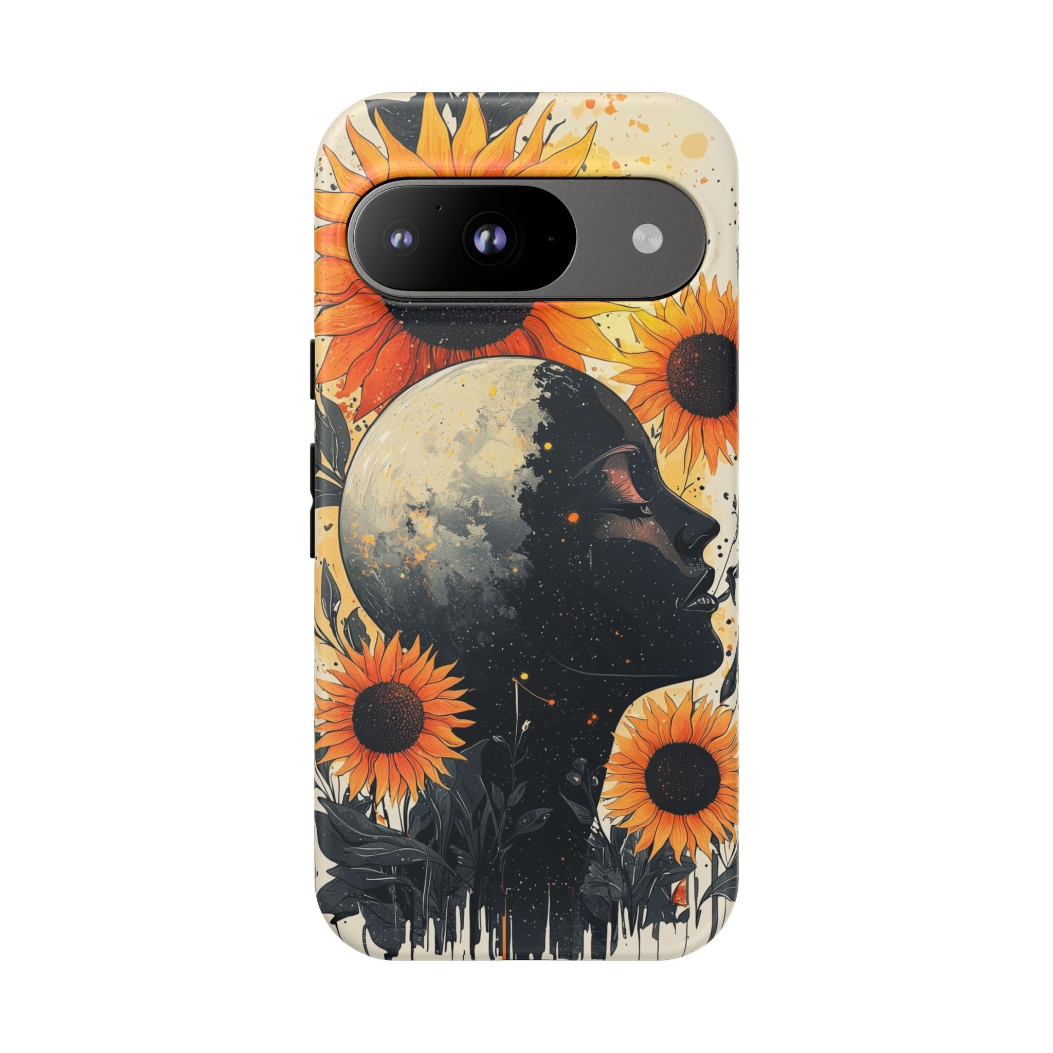 Sunflower Moon Art Google Pixel Case | Floral Celestial
