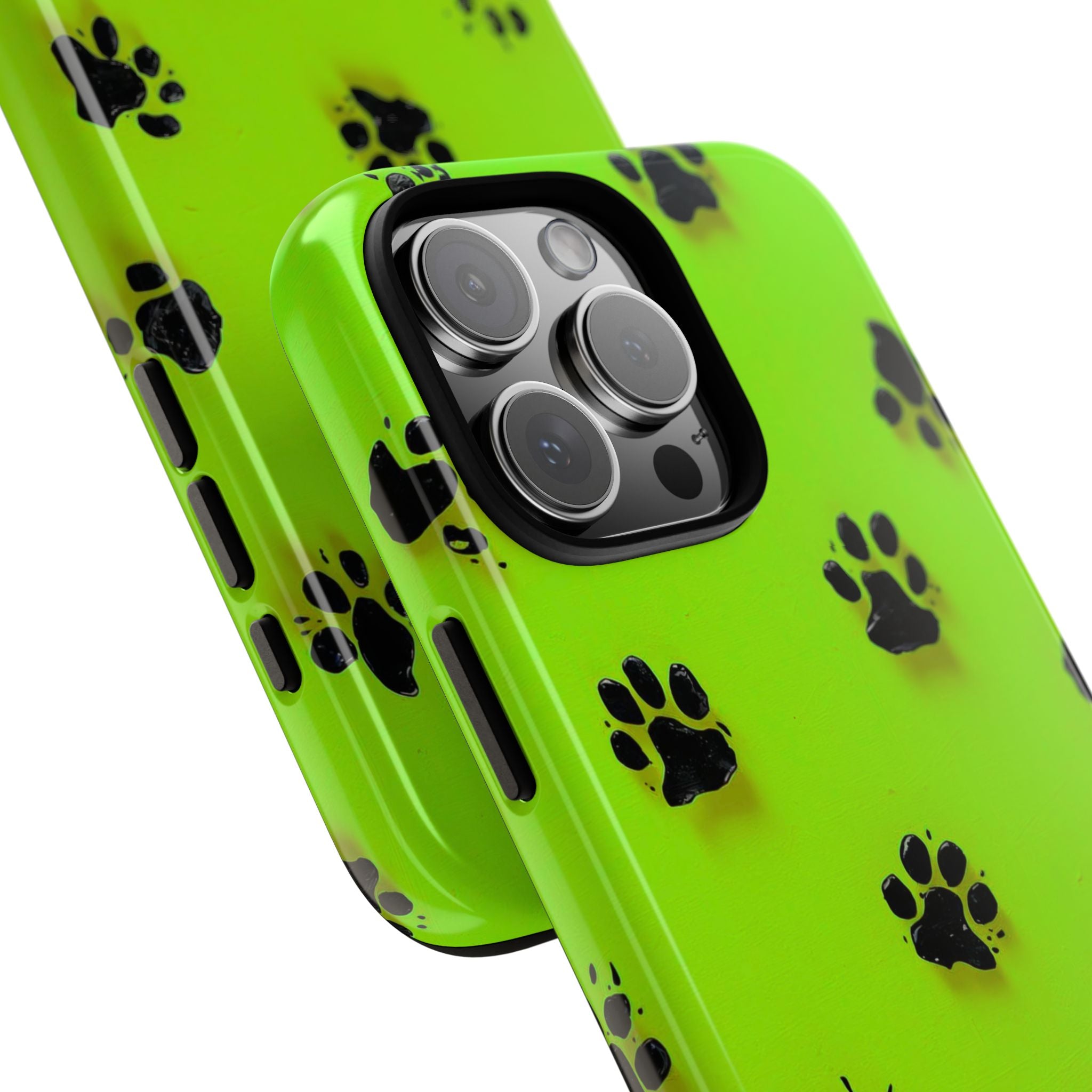 Neon Paw Print Tough Phone Case — Shockproof Pet Lover iPhone Cover
