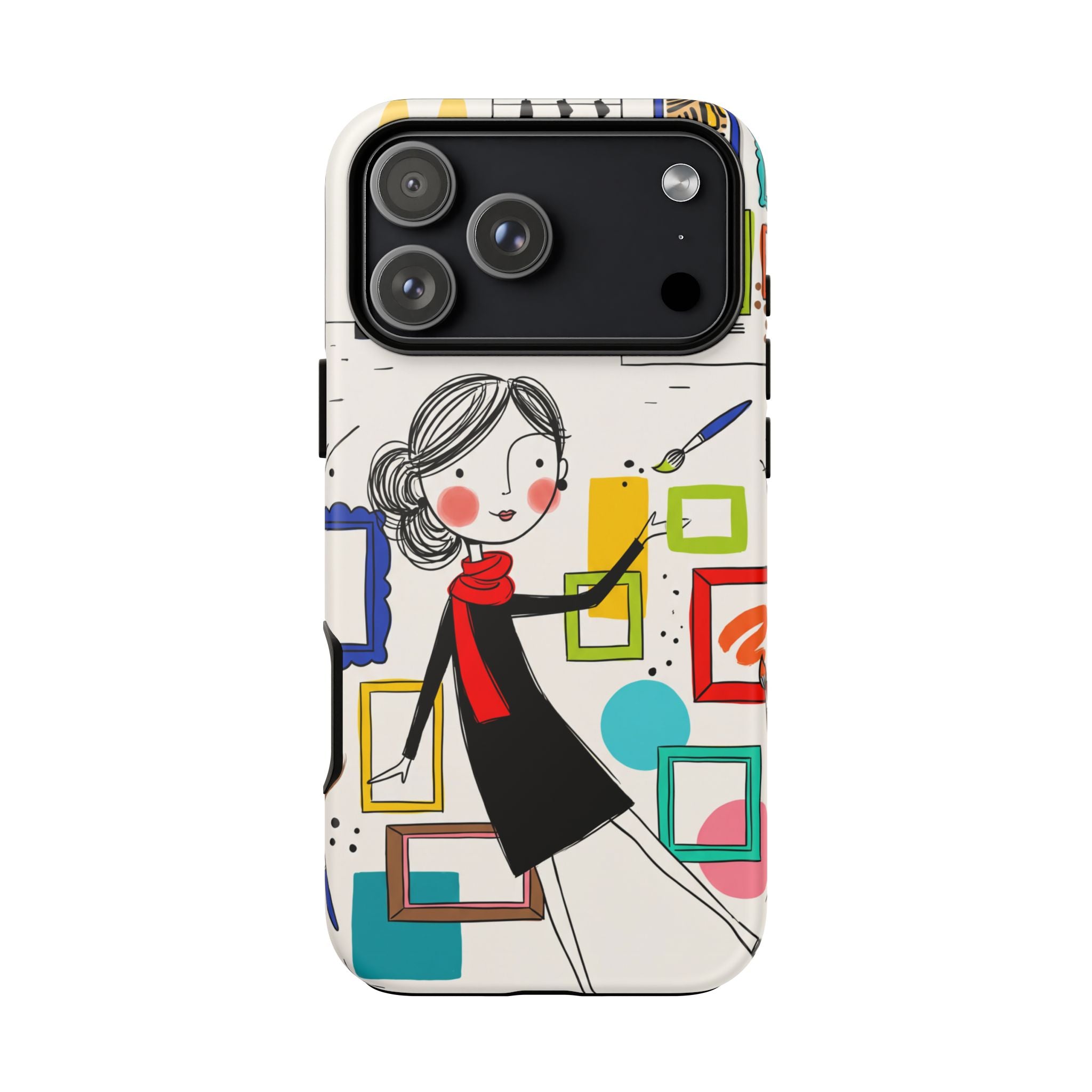 Art Gallery Illustration iPhone Case | Cute Woman with Frames Design