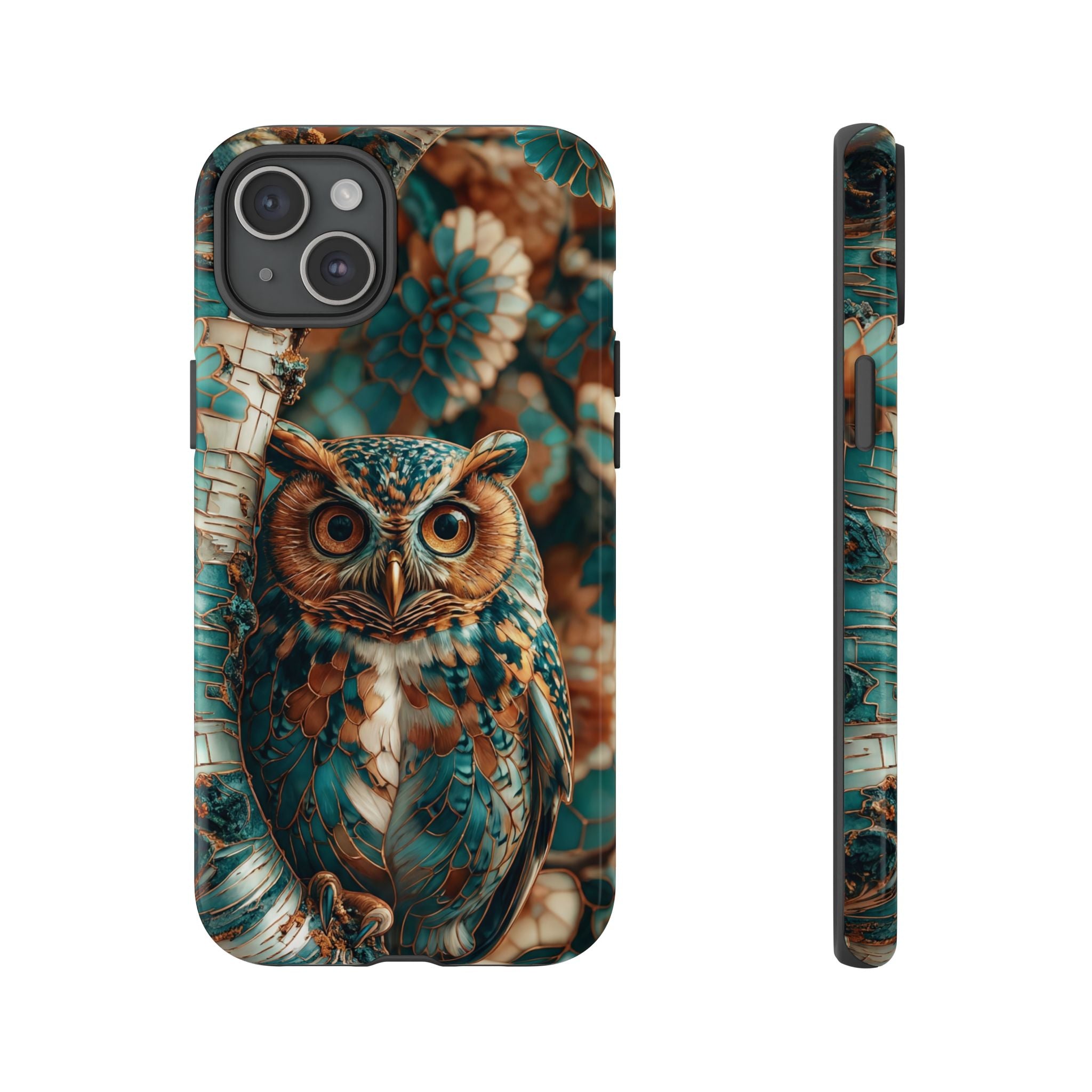 Owl Forest Tough iPhone Case | Teal & Brown Rustic Wildlife Protective Cover