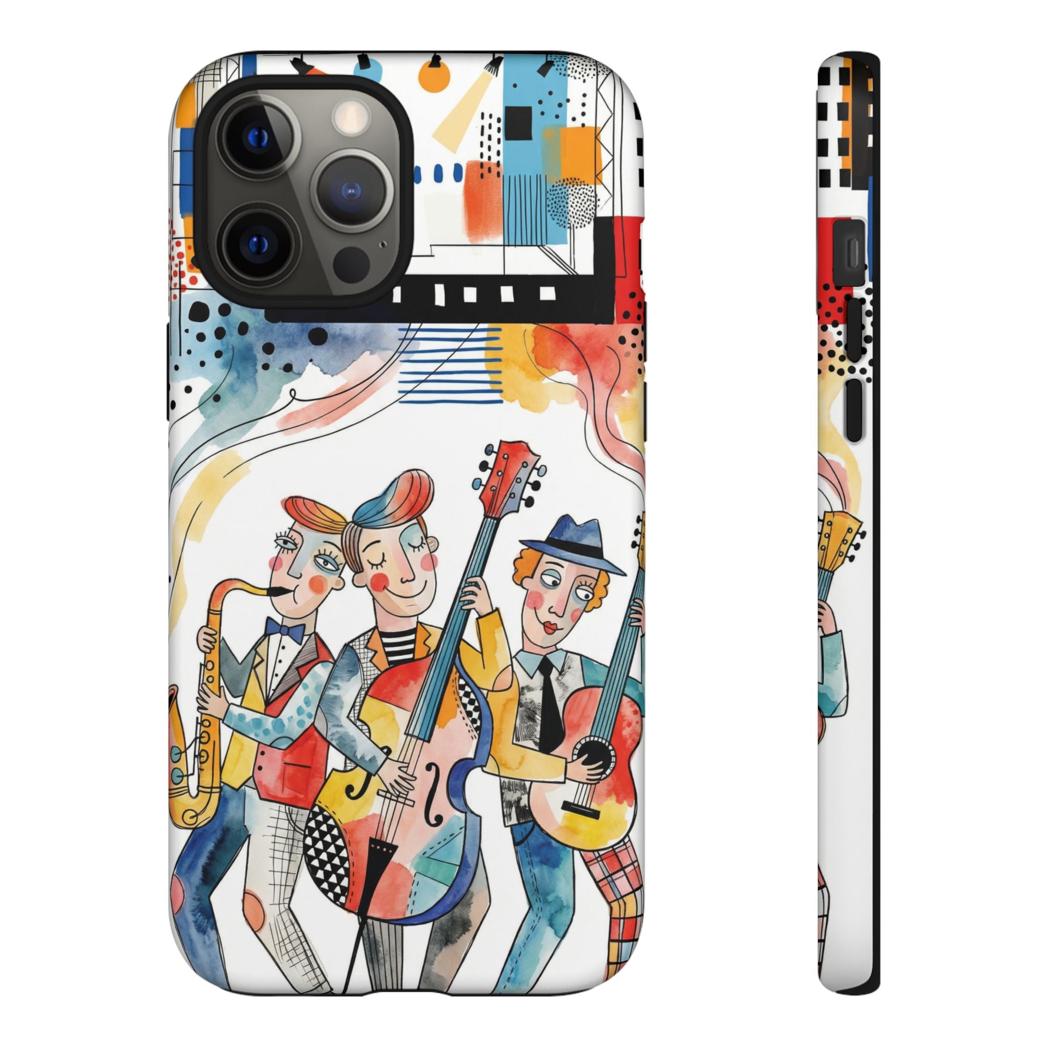 Musical Trio Illustrated iPhone Case | Colorful Jazz Band Art Phone Cover