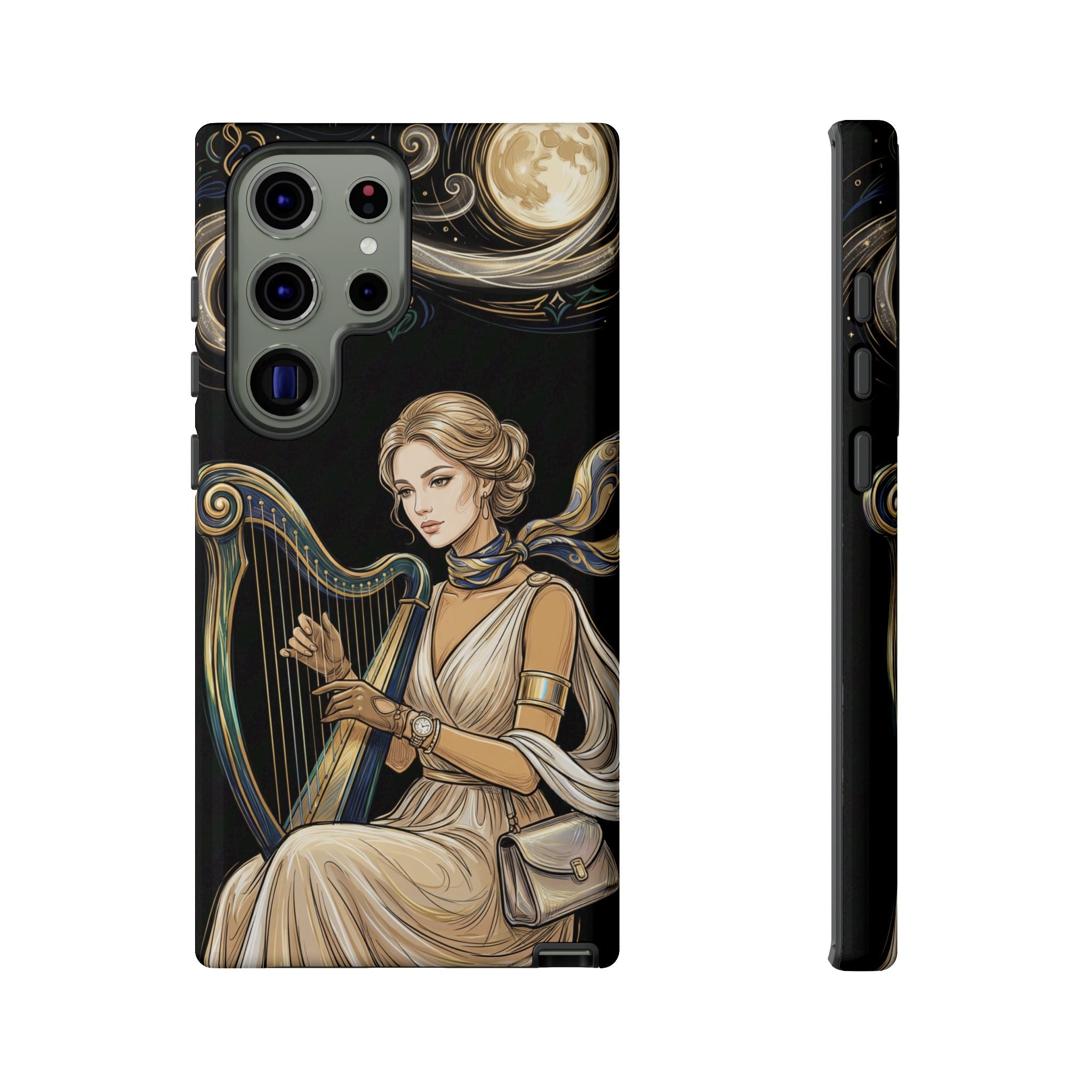 Moonlit Harp Samsung Galaxy Phone Case | Vintage Goddess Musician Art