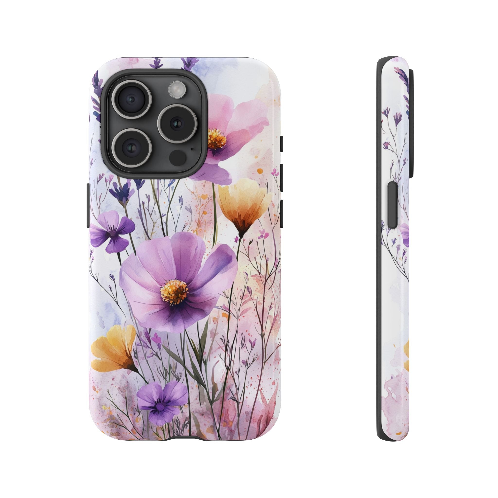 Floral Watercolour Tough iPhone Case | Purple & Yellow Wildflowers