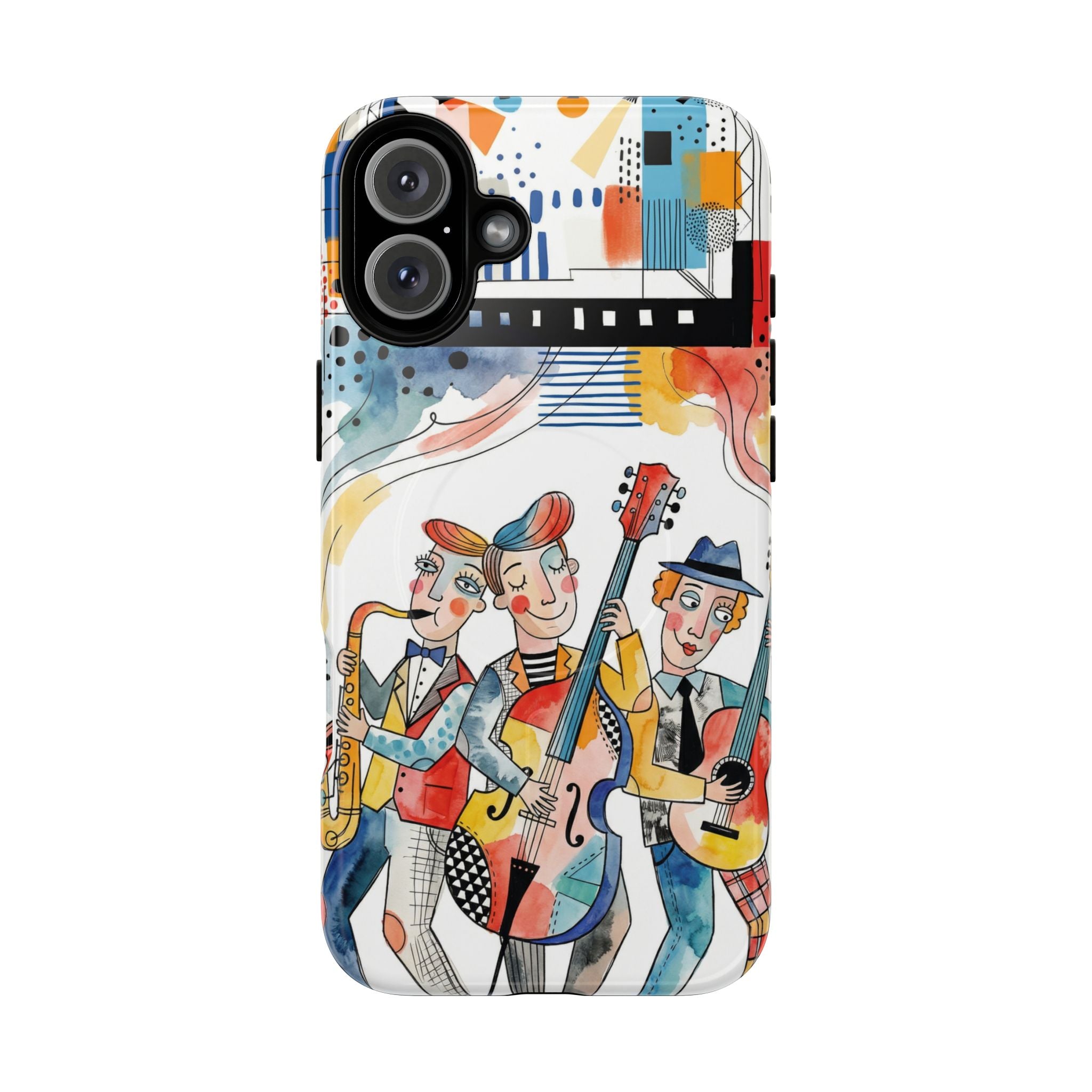 Musical Trio Illustrated MagSafe iPhone Case | Colorful Jazz Band Art Phone Cover