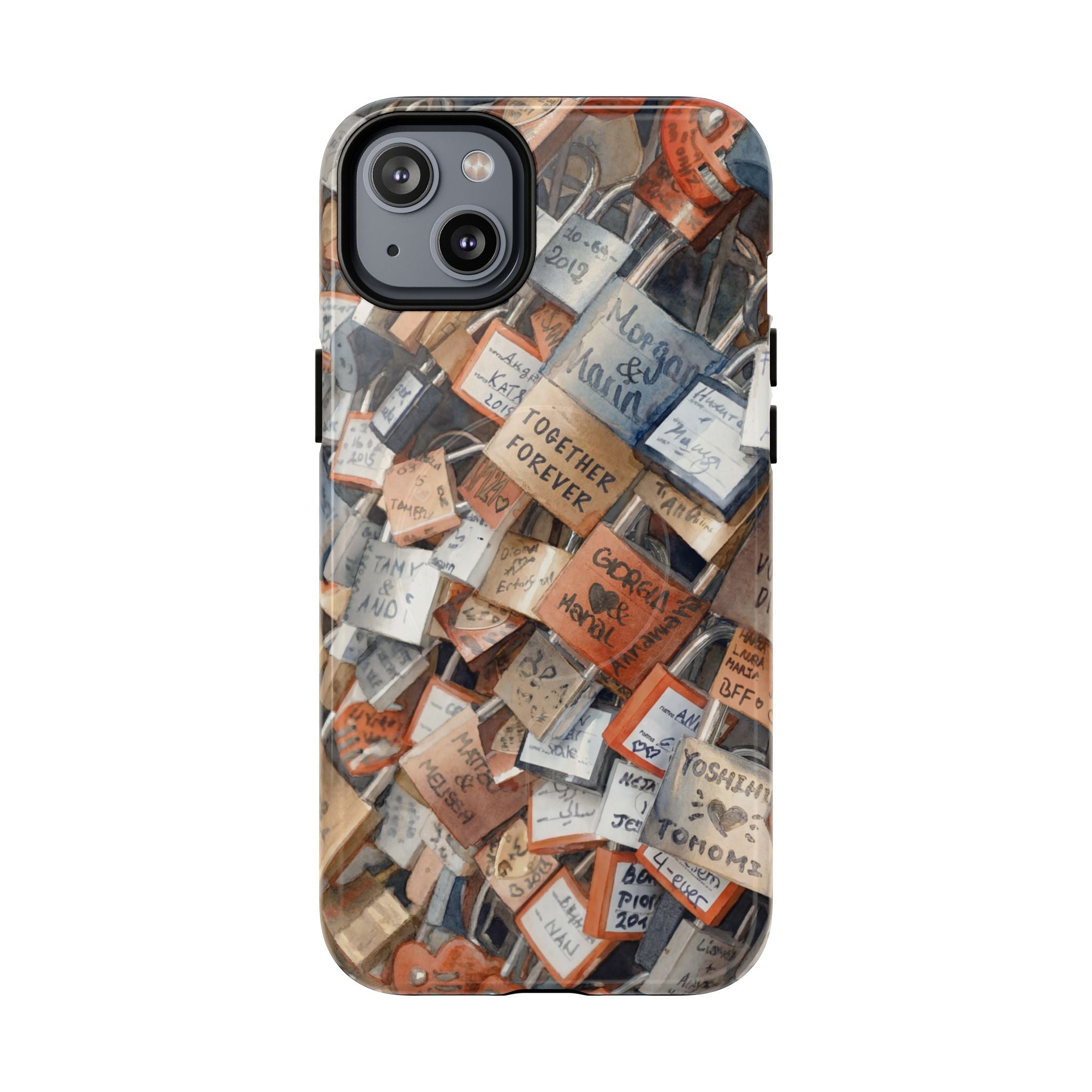 Custodia per iPhone MagSafe resistente con motivo collage di lucchetti dei desideri