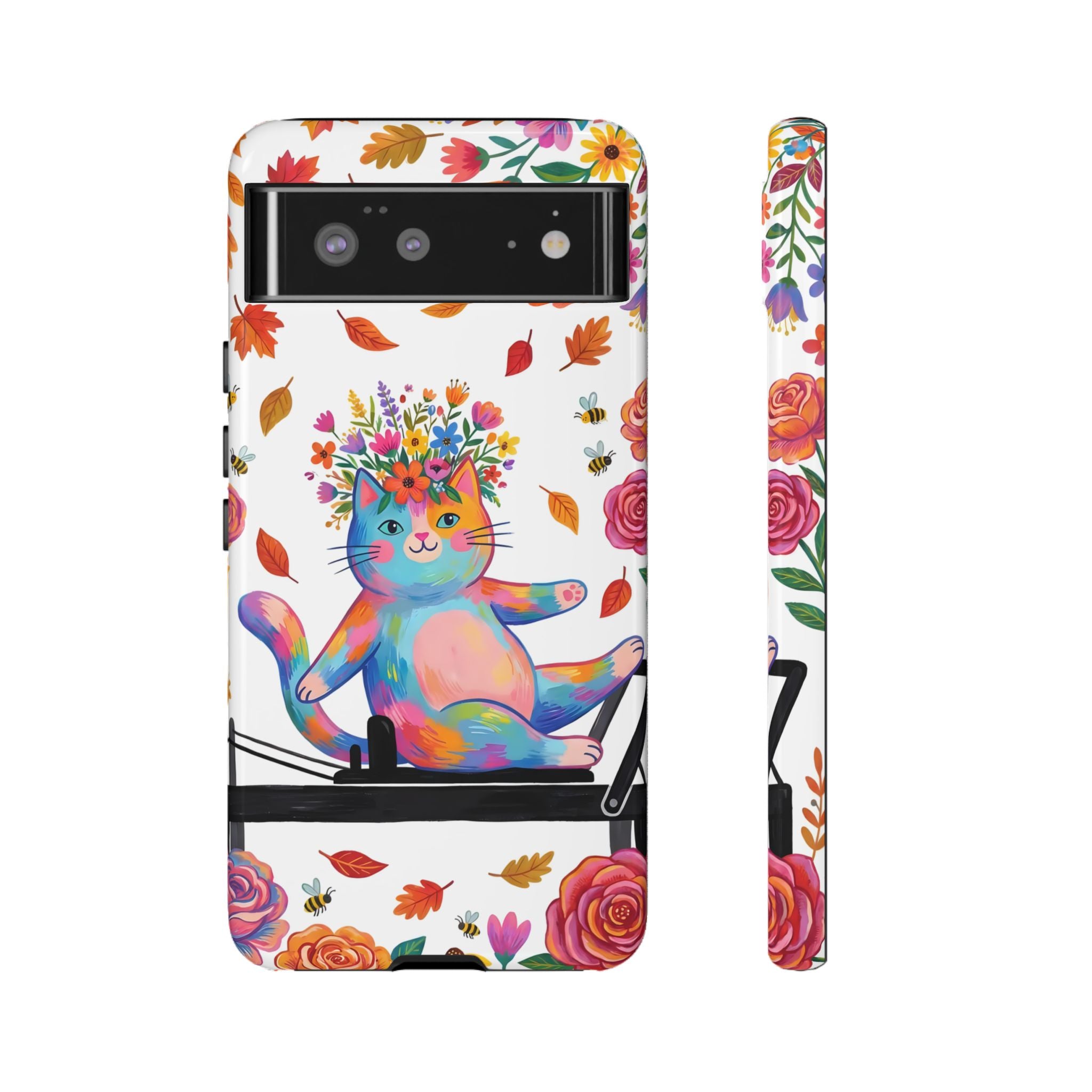 Colorful Floral Cat on Pilates Reformer Protective Google Pixel Phone Case