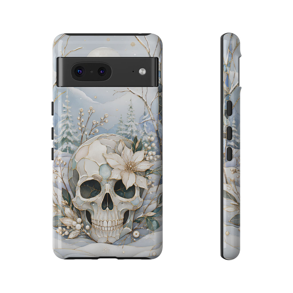 Gothic Skull Google Pixel Phone Case | Winter Floral Phone Case