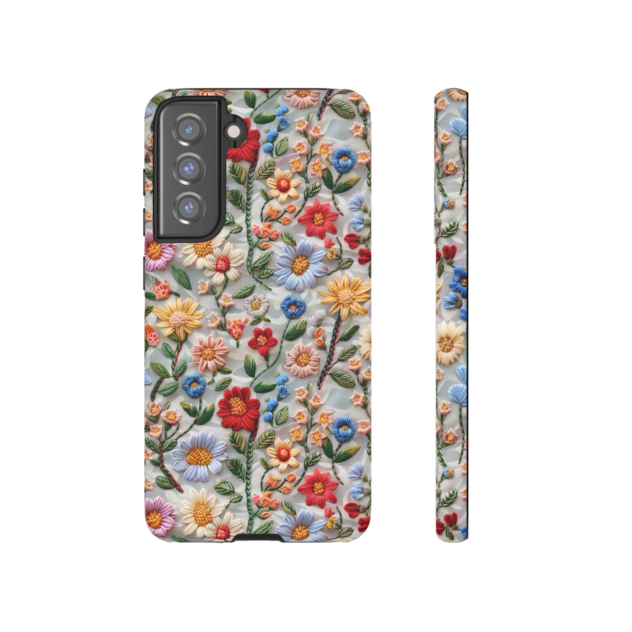 Floral Embroidered Pattern Tough Samsung Galaxy Case — Colourful Daisy & Wildflower Design