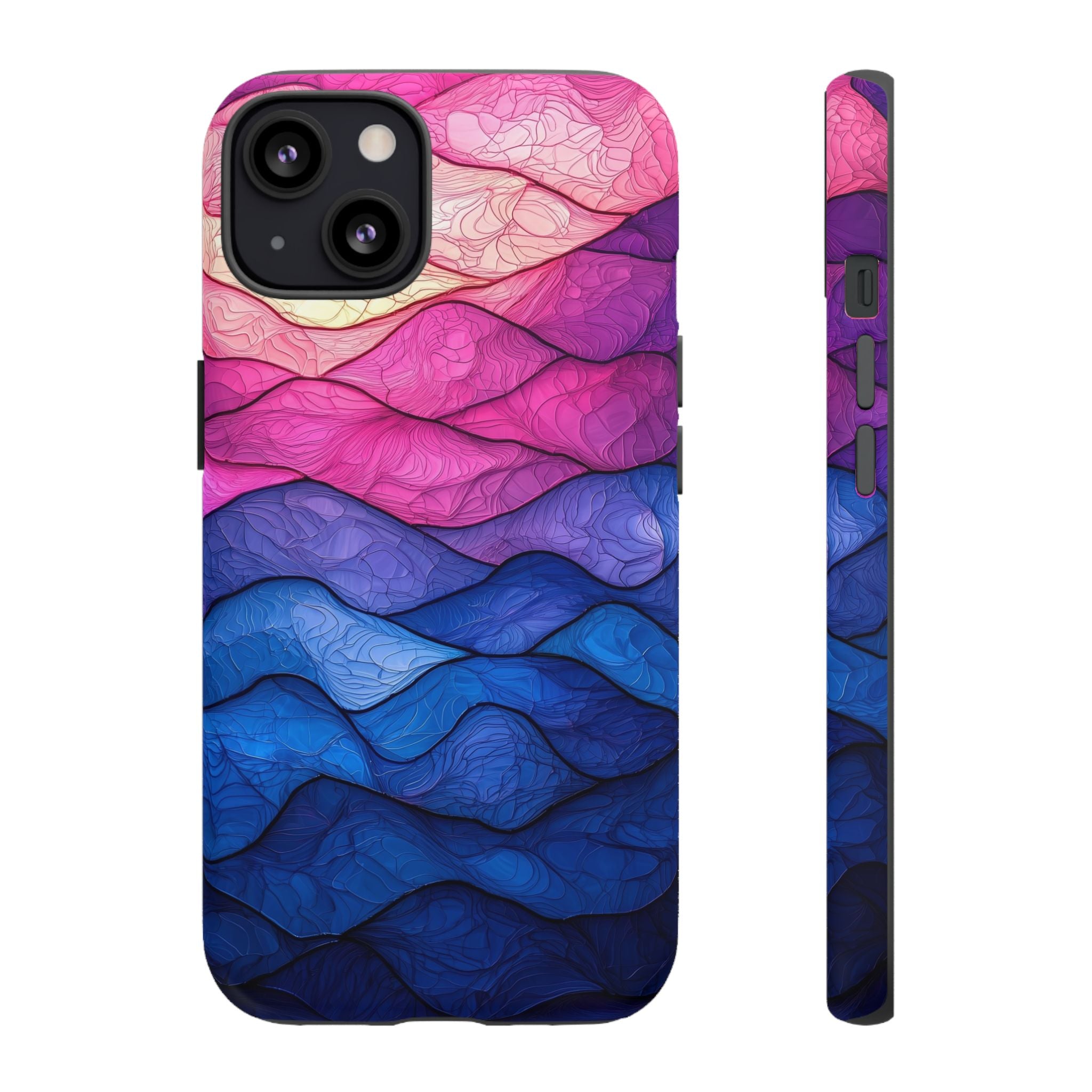 Abstract Ocean Waves iPhone Case — Pink & Blue Gradient Tough Case