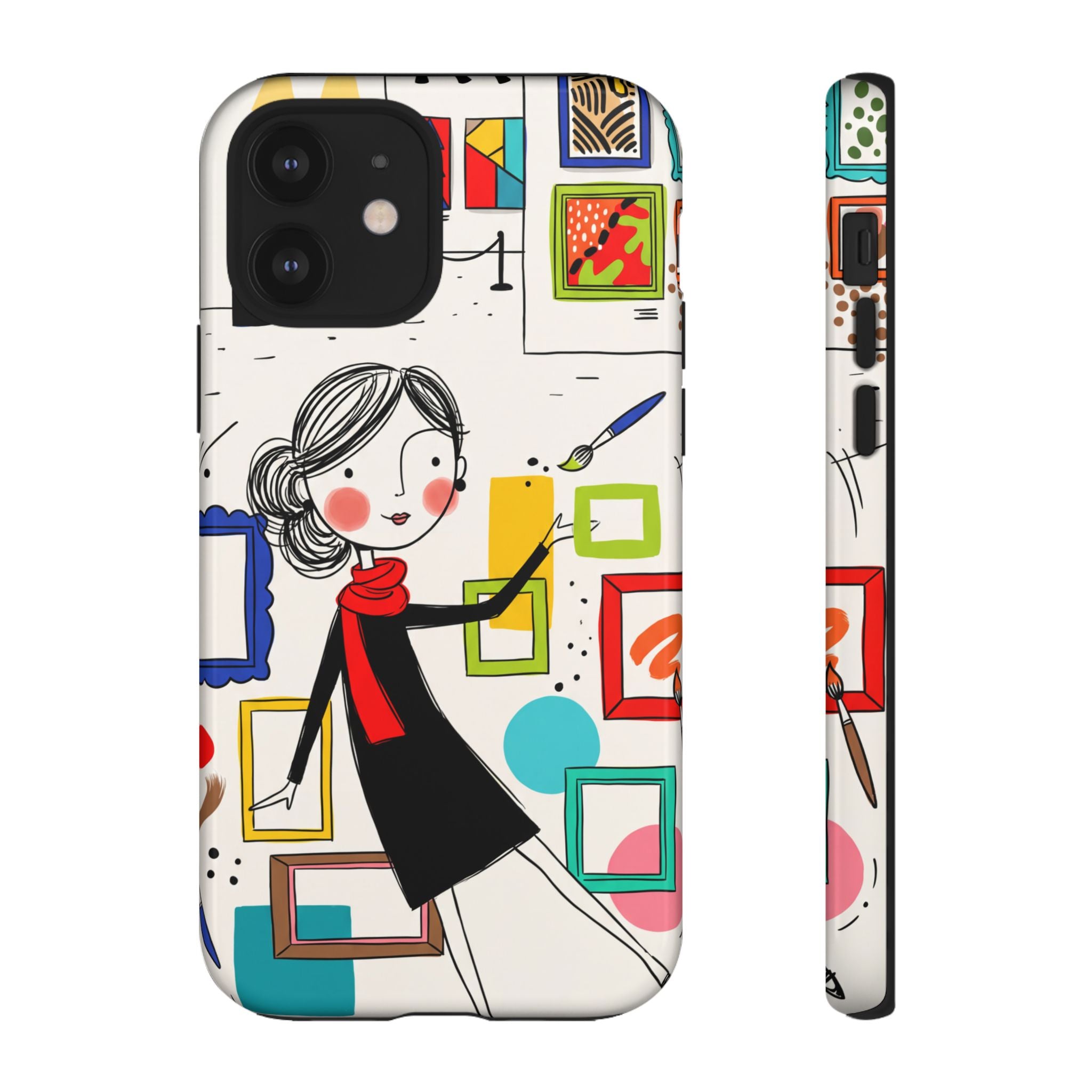 Art Gallery Illustration iPhone Case | Cute Woman with Frames Design
