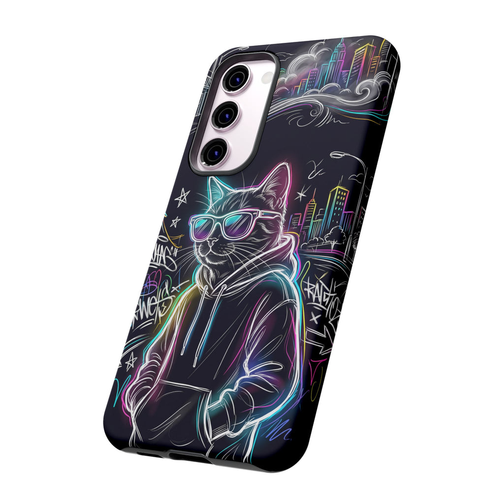 Cool Hoodie Neon Street Cat Samsung Galaxy Phone Case