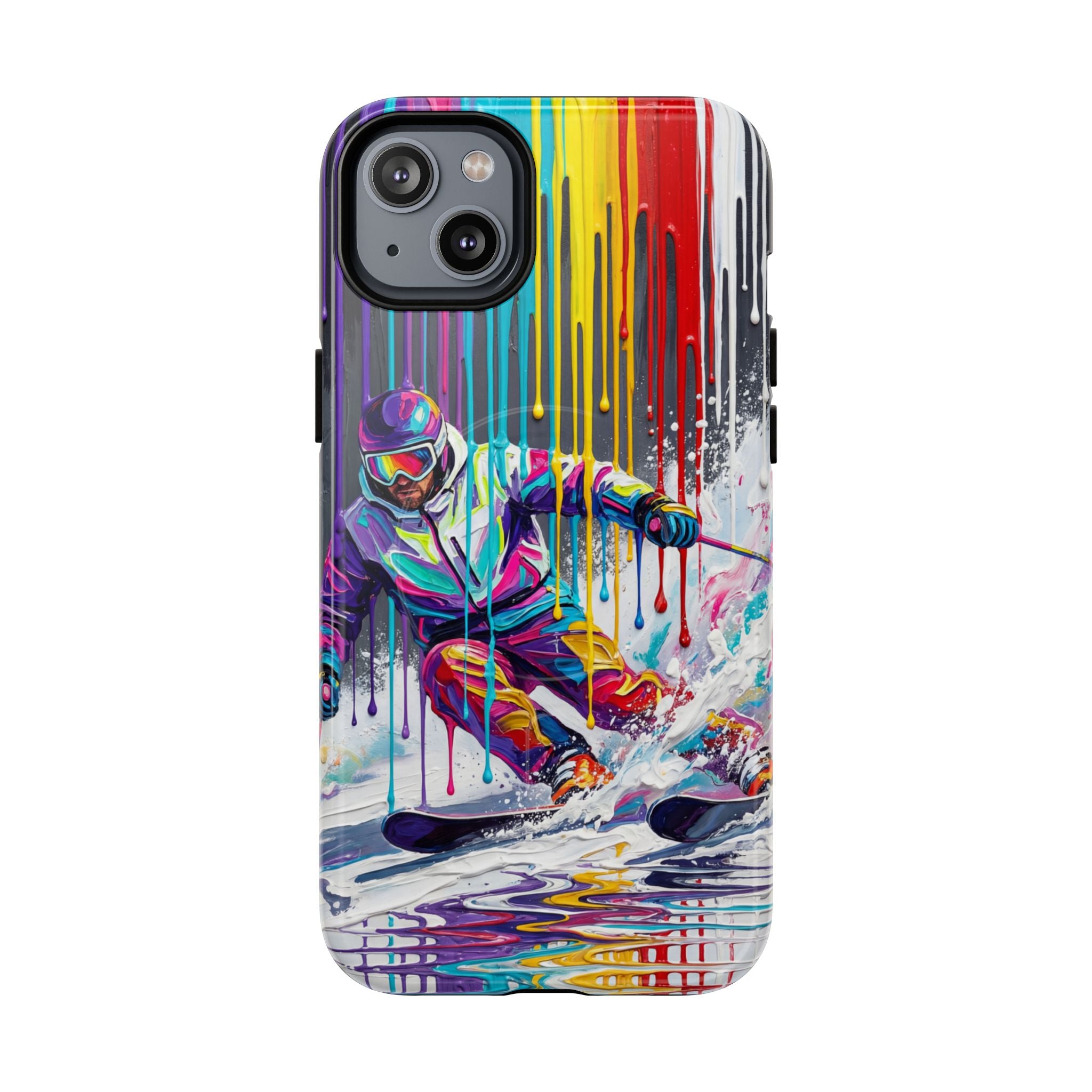 Colourful Skiing Drip Art Tough MagSafe iPhone Case