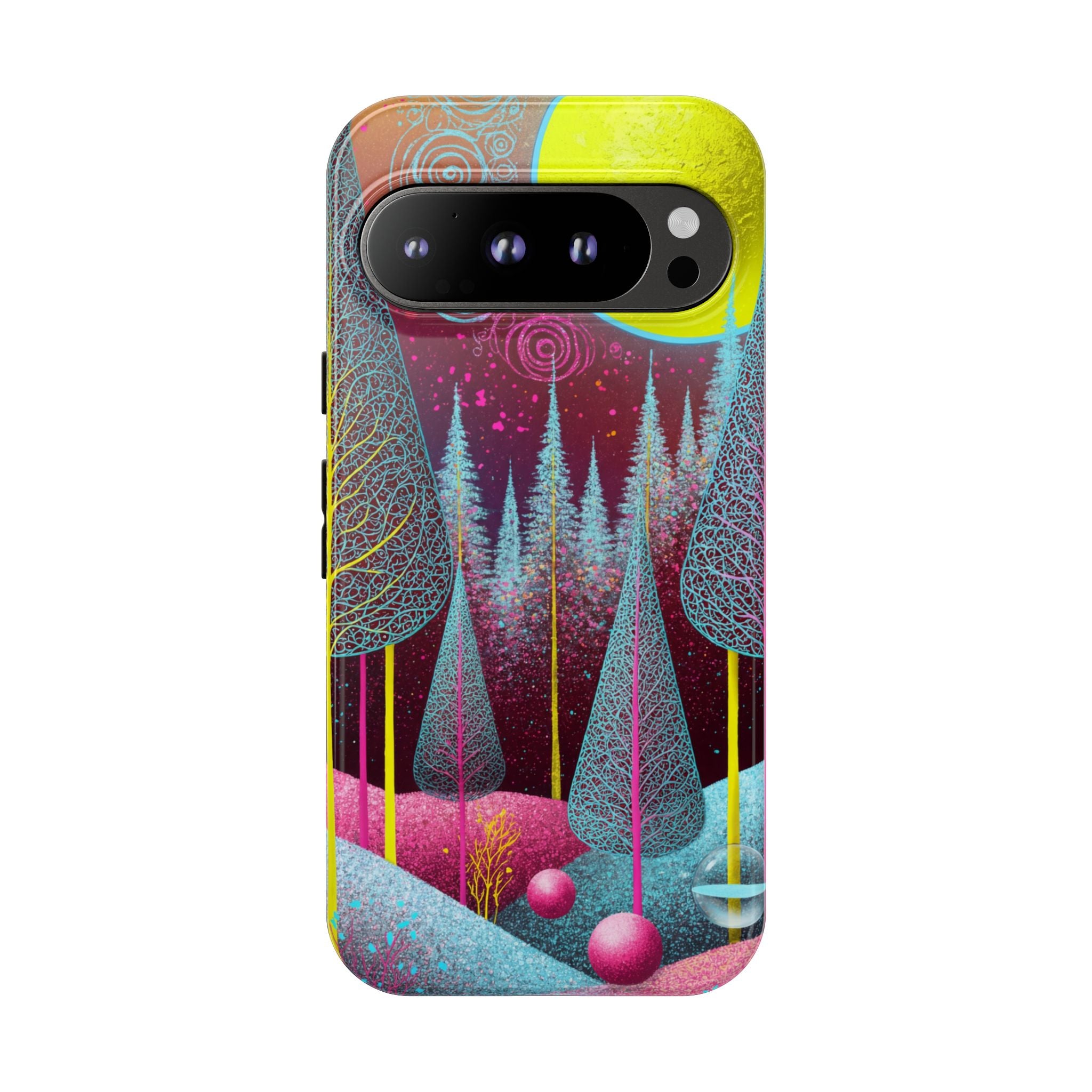 Colorful Surreal Forest Google Pixel Case | Neon Moon, Trees & Abstract Landscape