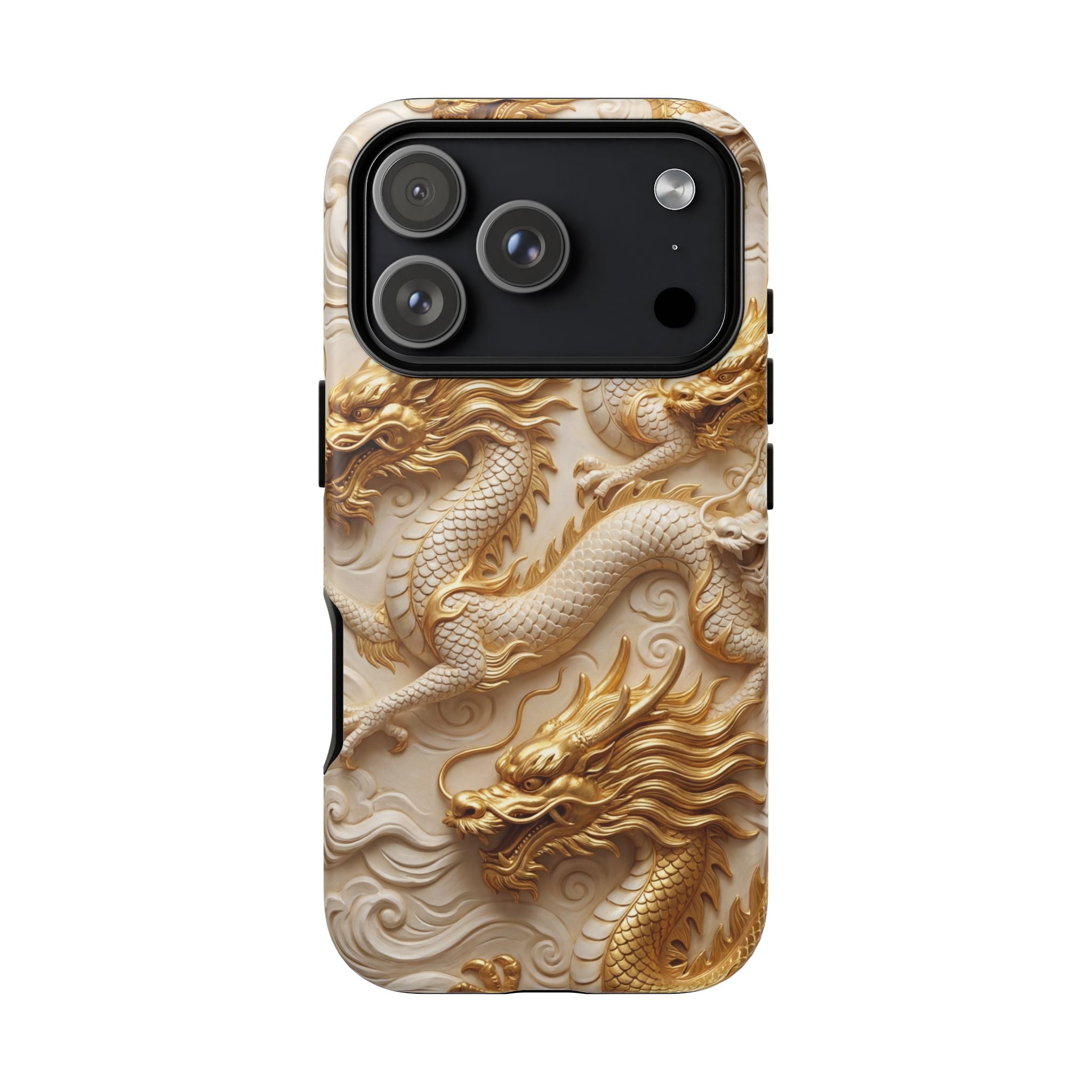 Dragon Relief iPhone Case — Gold Carved Dragon Protective Cover
