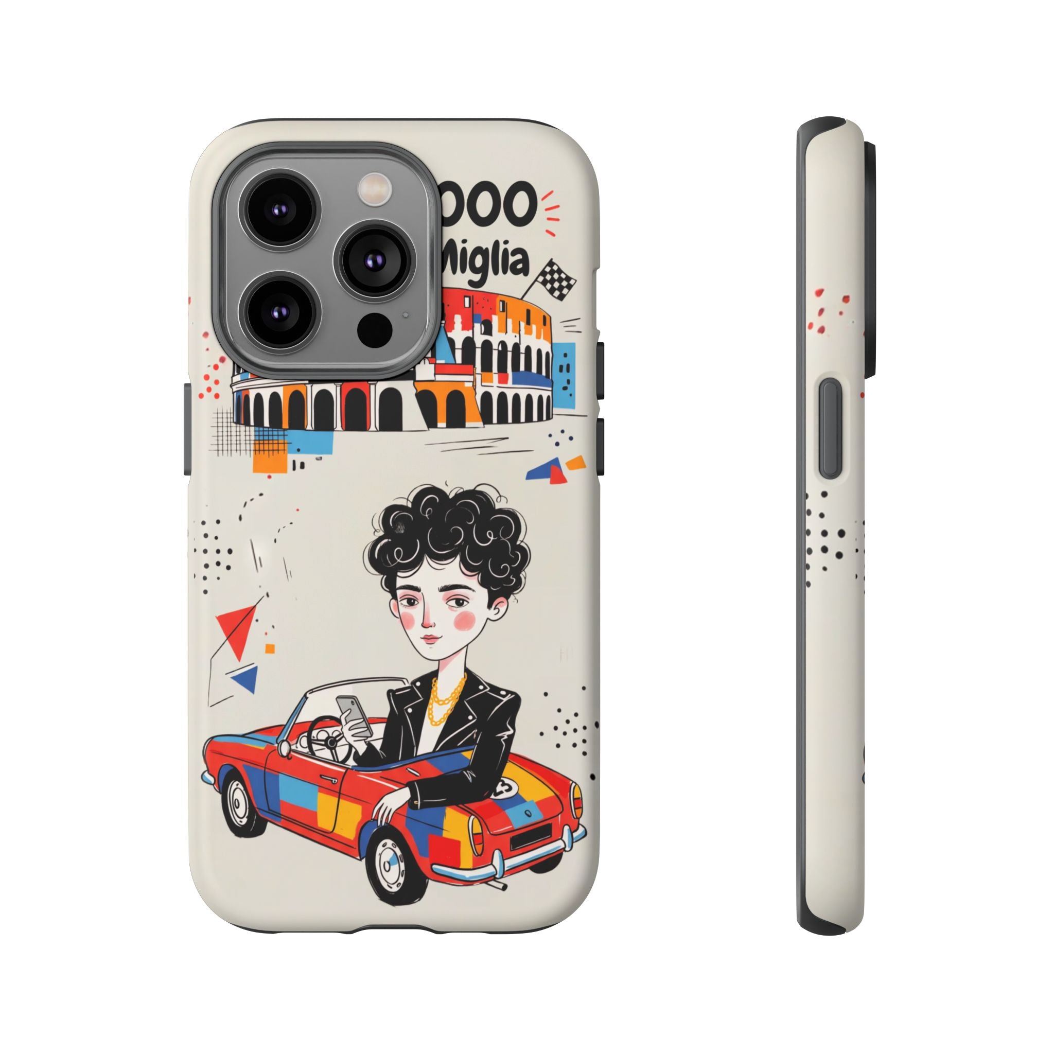 Retro Mille Miglia Car Illustration with Driver iPhone Case
