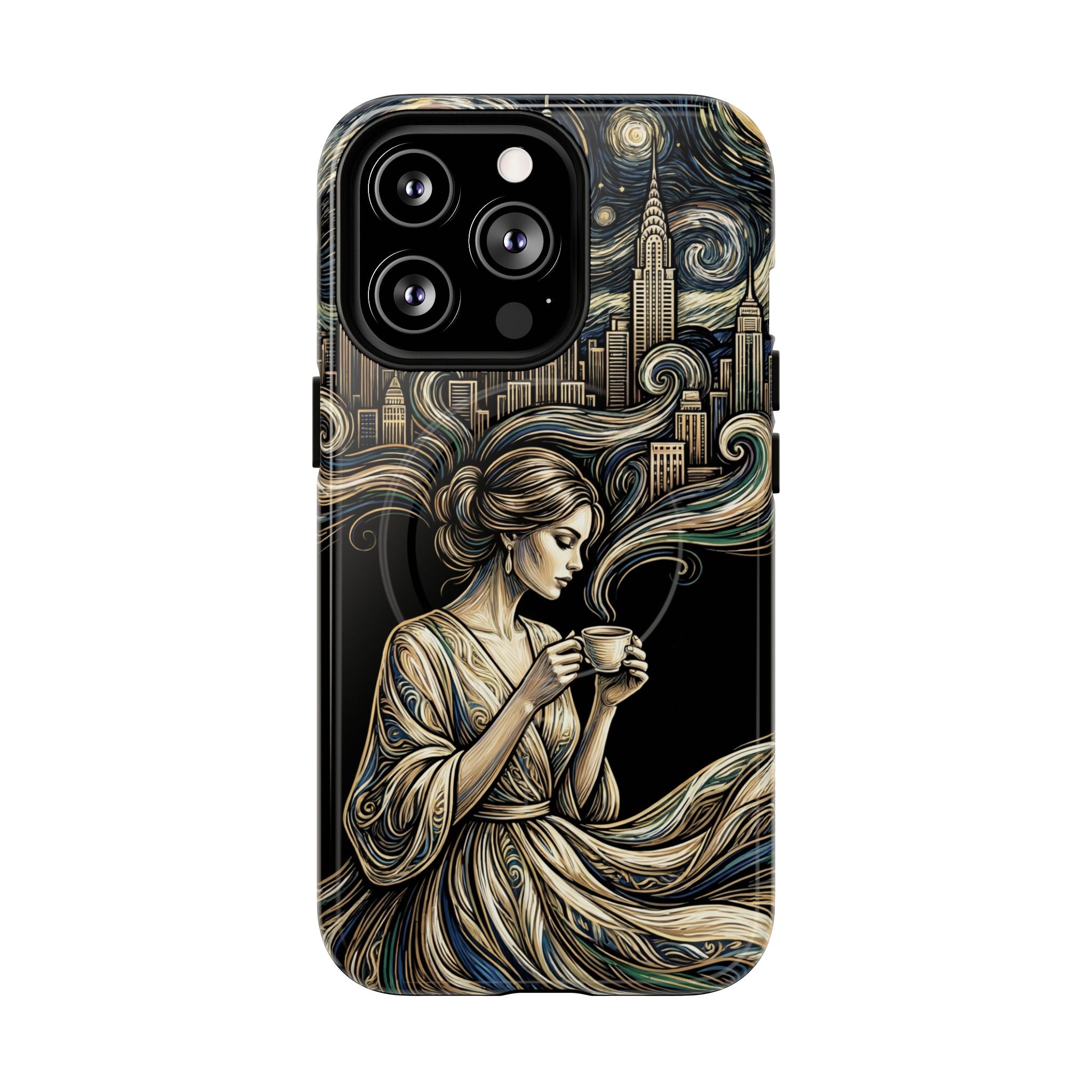 Vintage Cityscape Woman Tea Art MagSafe iPhone Case