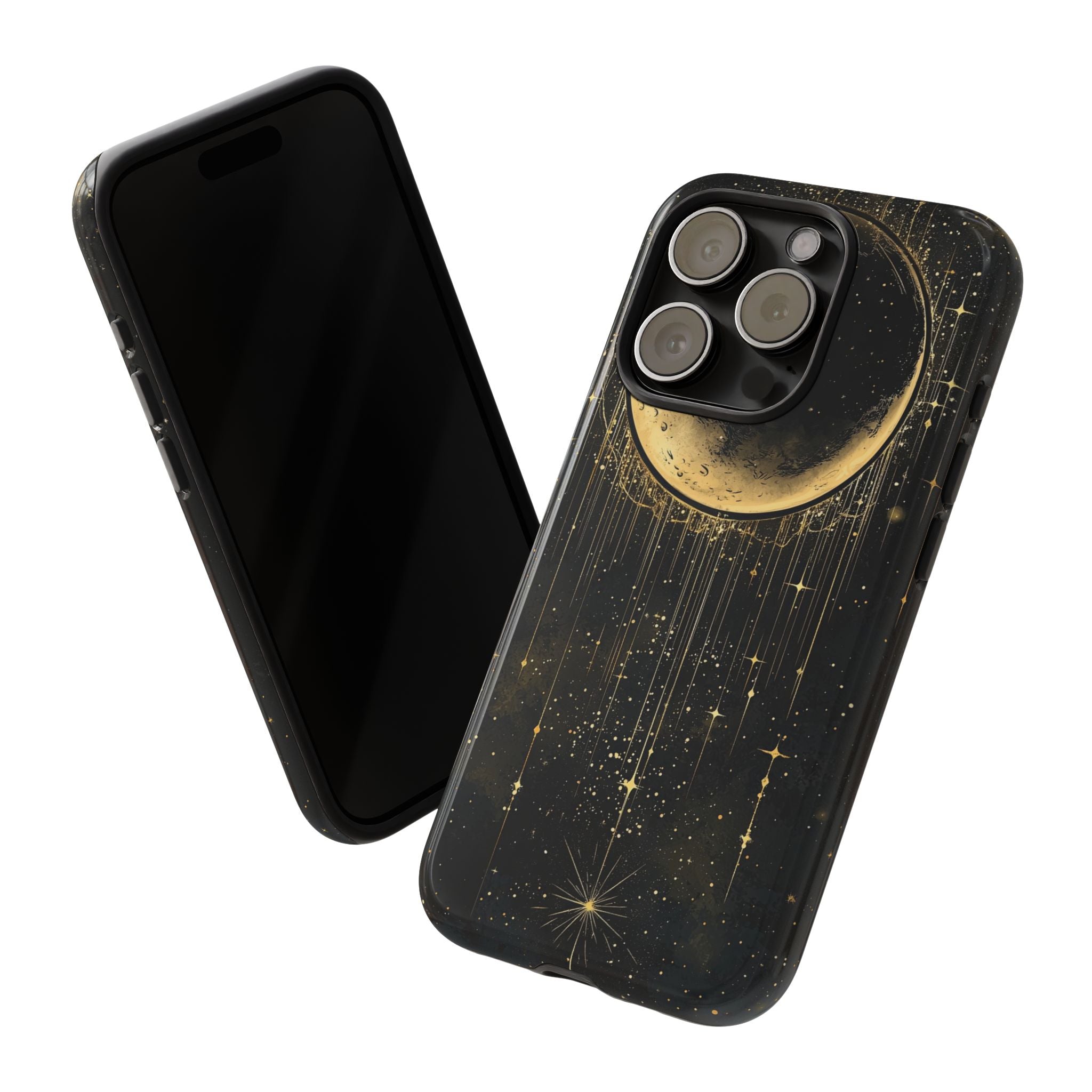Moonlit Crescent Tough iPhone Case | Gold Stars Night Sky