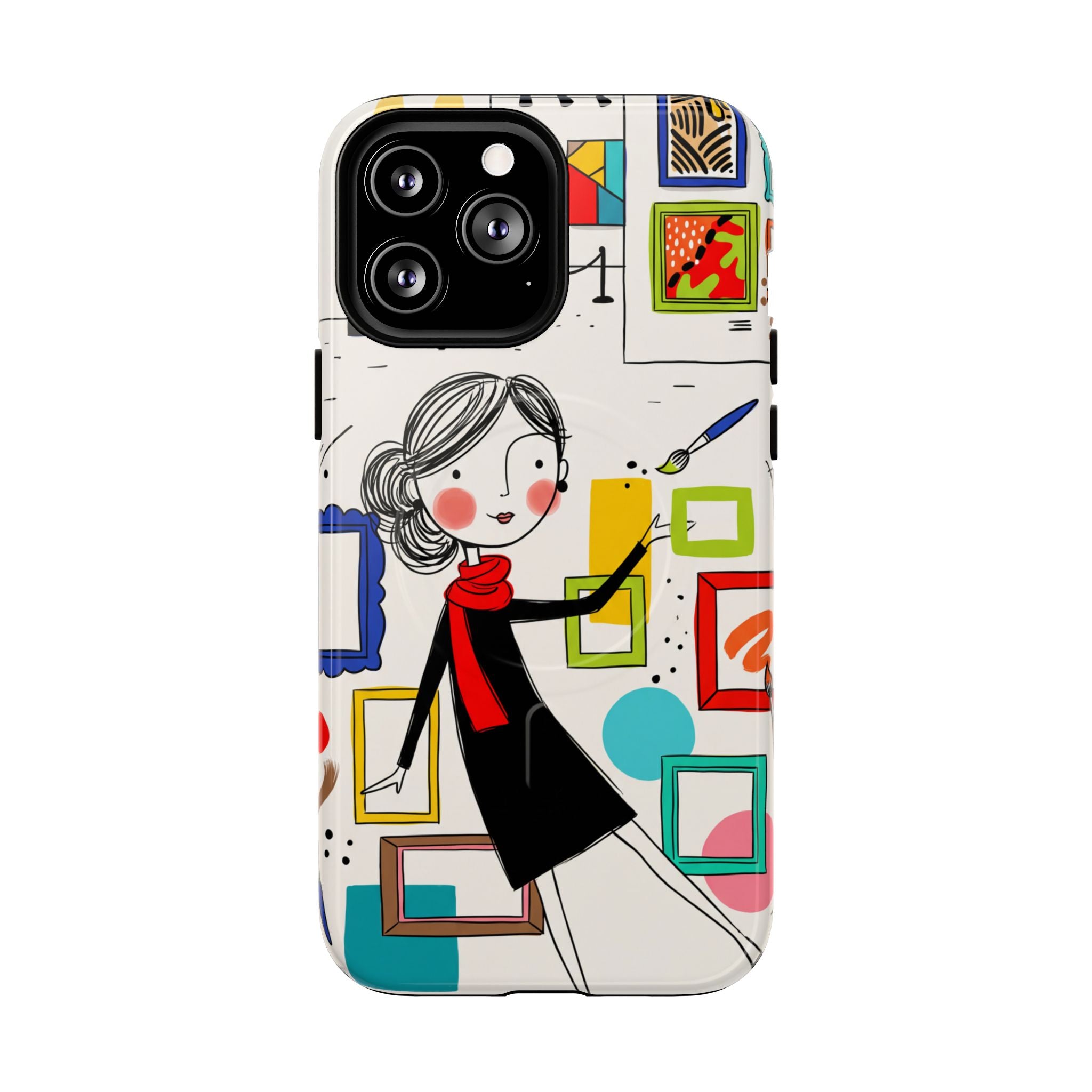 Art Gallery Illustration MagSafe iPhone Case | Cute Woman with Frames Design