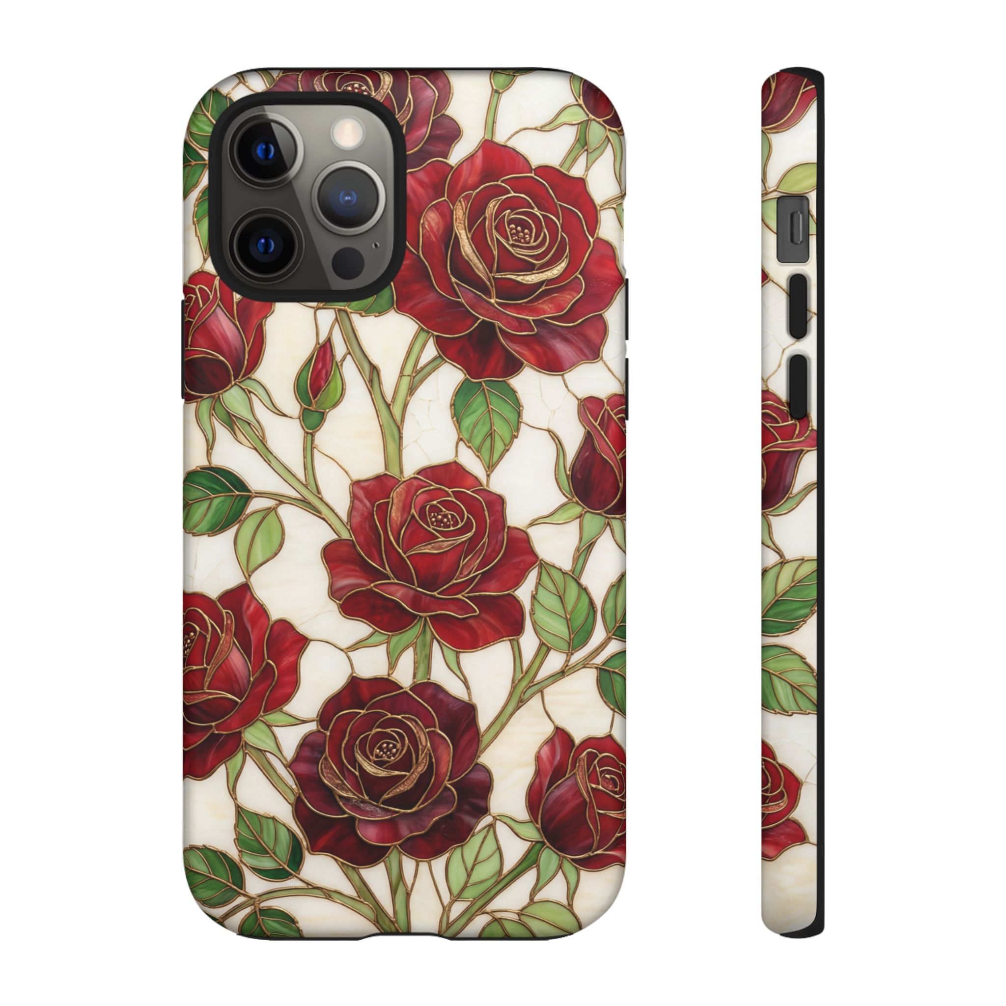Red Rose Pattern Tough iPhone Case — Vintage Floral iPhone Protection