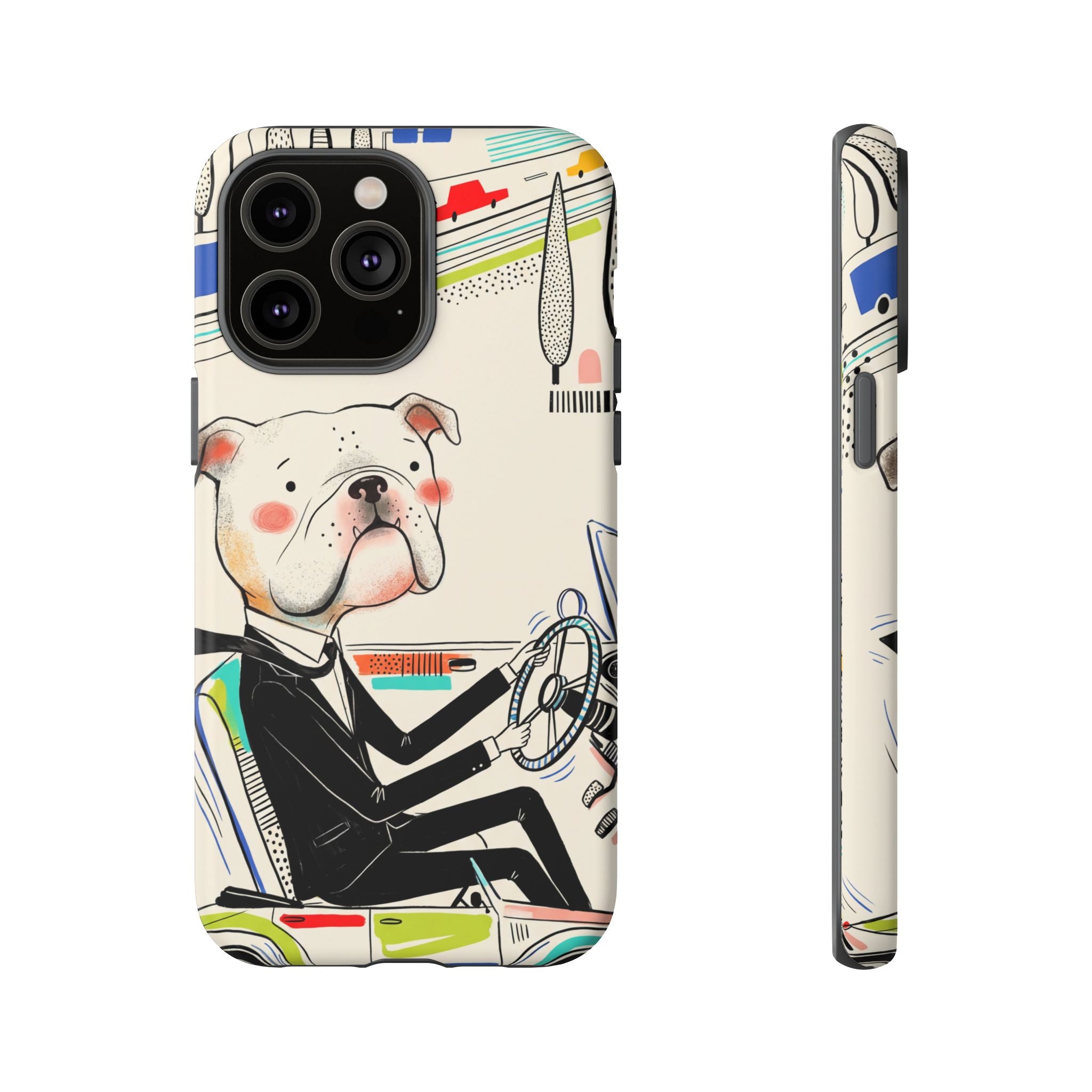 Bulldog Driver iPhone Case | Cute Retro Dog Illustration