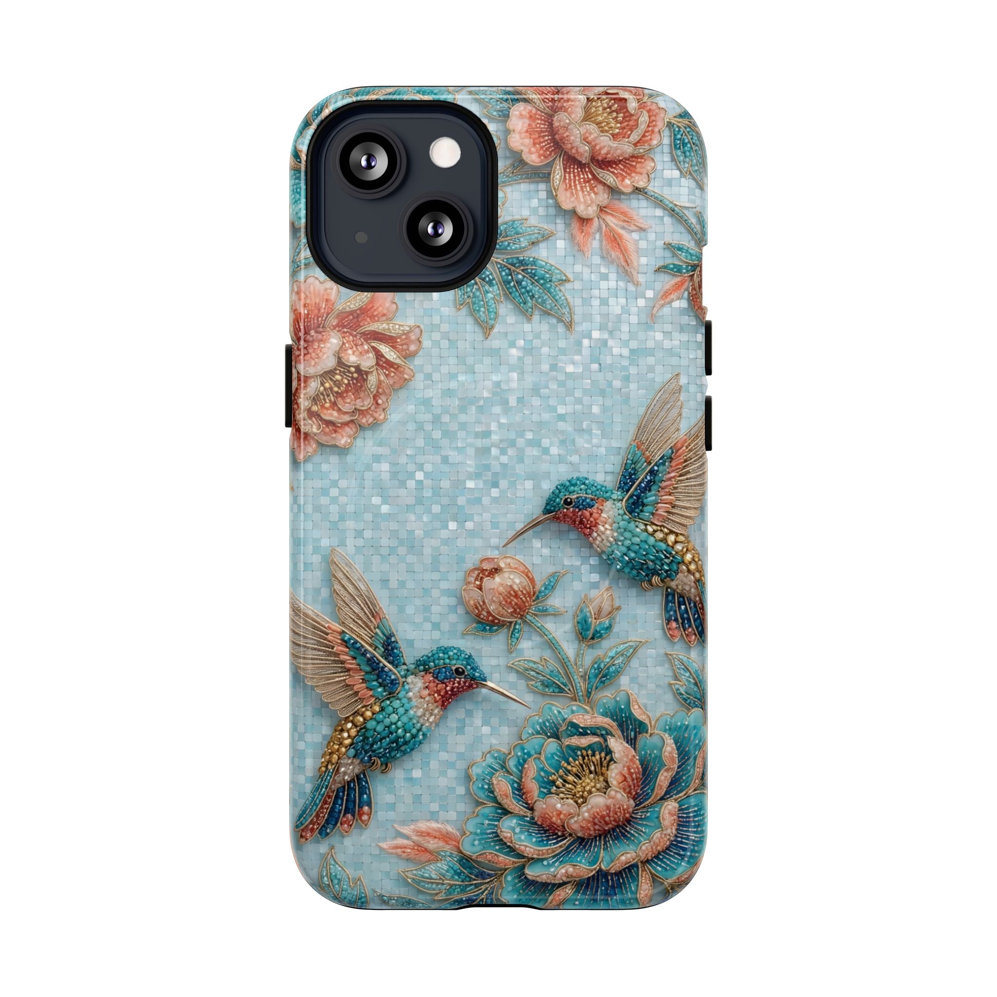 Hummingbird Floral Tough MagSafe iPhone Case | Vintage Blue Garden Design