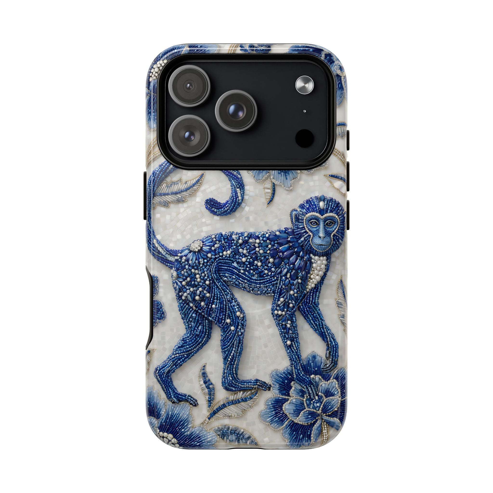 Asian Zodiac Monkey MagSafe iPhone Case | Blue & White Porcelain Art Protective Case | Year of the Monkey Gift