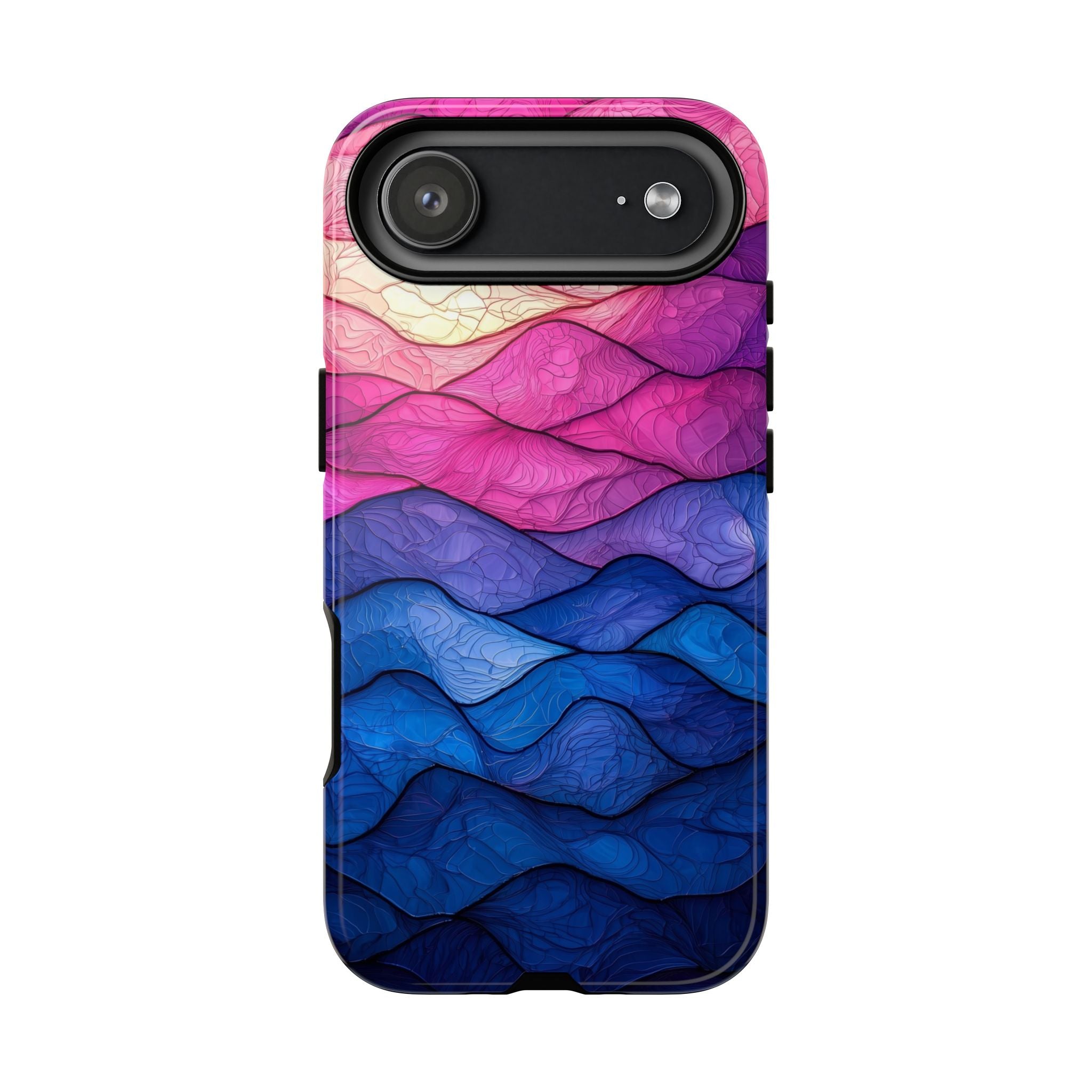Abstract Ocean Waves iPhone Case — Pink & Blue Gradient Tough Case