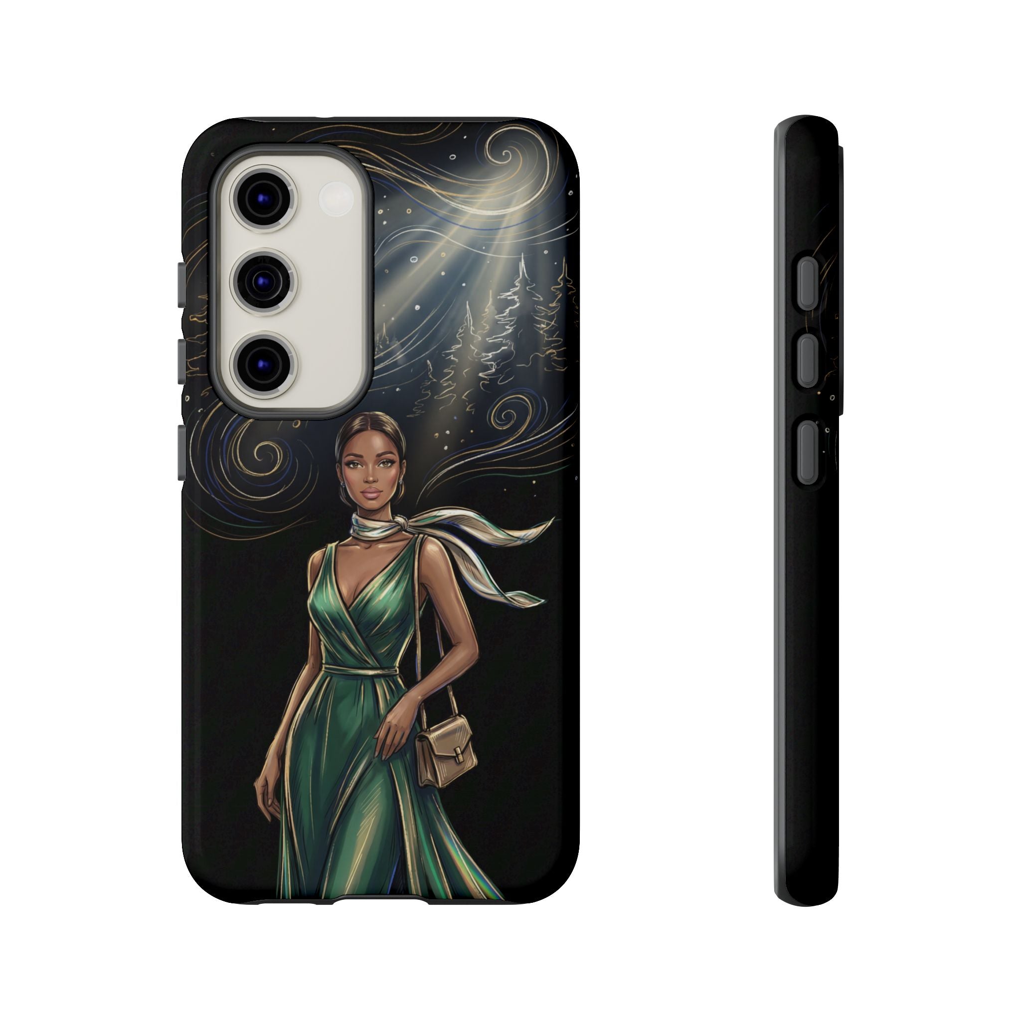 Elegant Woman in Green Dress Art Protective Tough Samsung Galaxy Phone Case