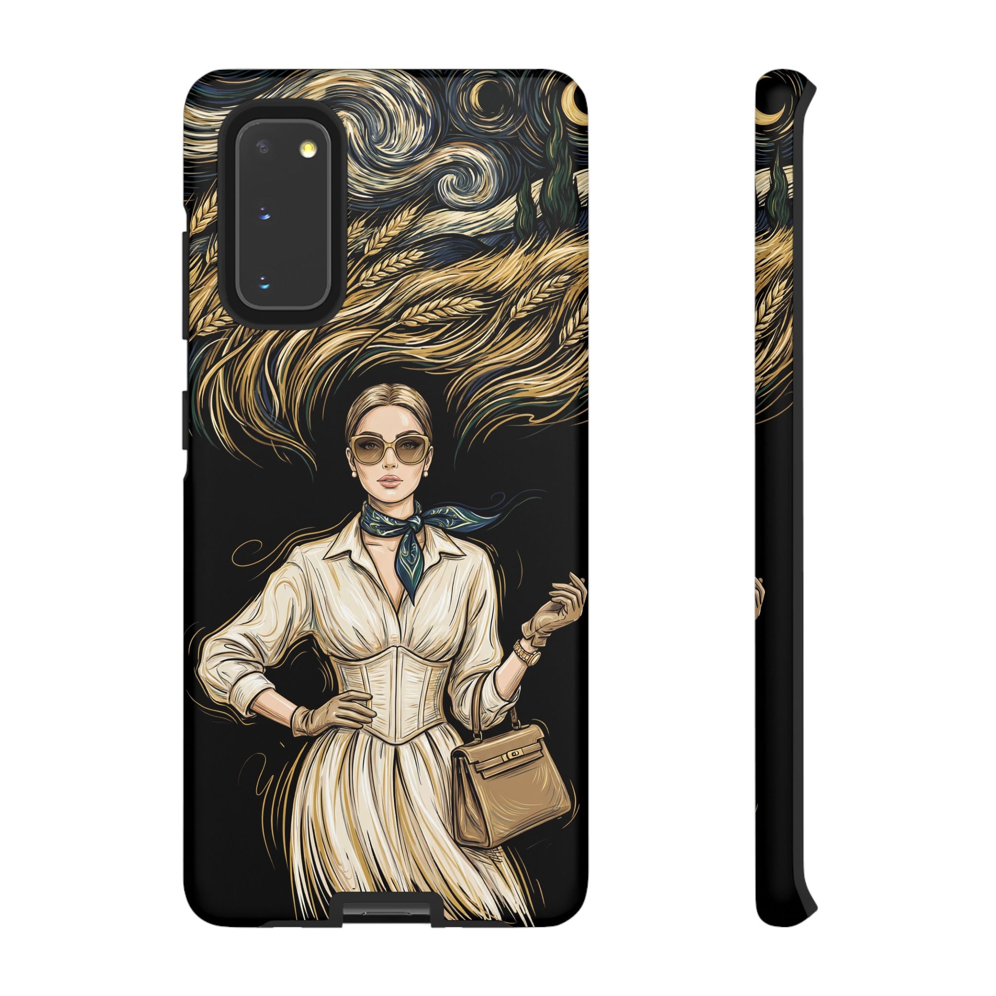 Vintage Elegance Samsung Galaxy Phone Case | Retro Woman with Flowing Golden Hair