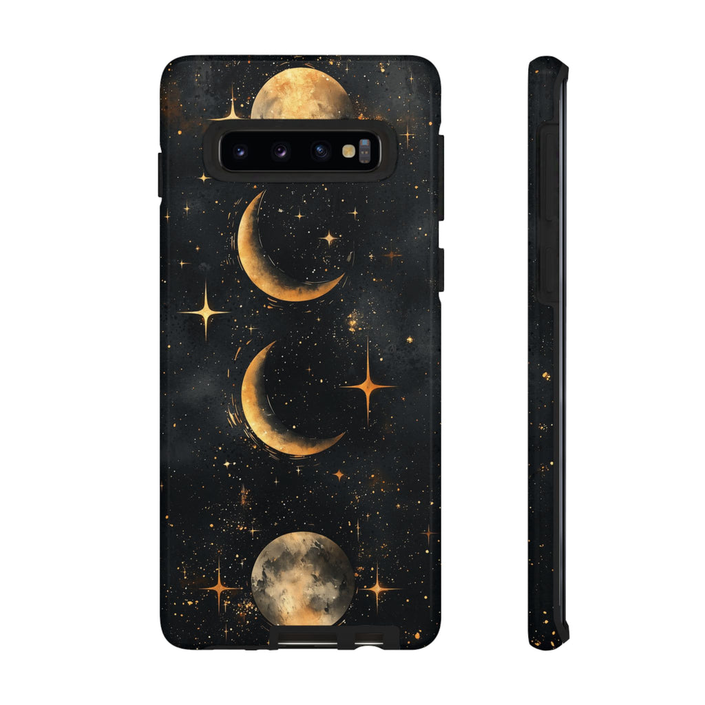 Celestial Moon Phases Tough Samsung Galaxy Case | Gold Crescent & Full Moon Galaxy Design