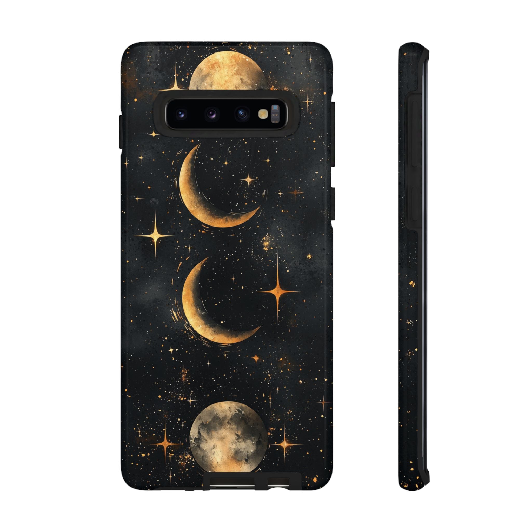 Celestial Moon Phases Tough Samsung Galaxy Case | Gold Crescent & Full Moon Galaxy Design