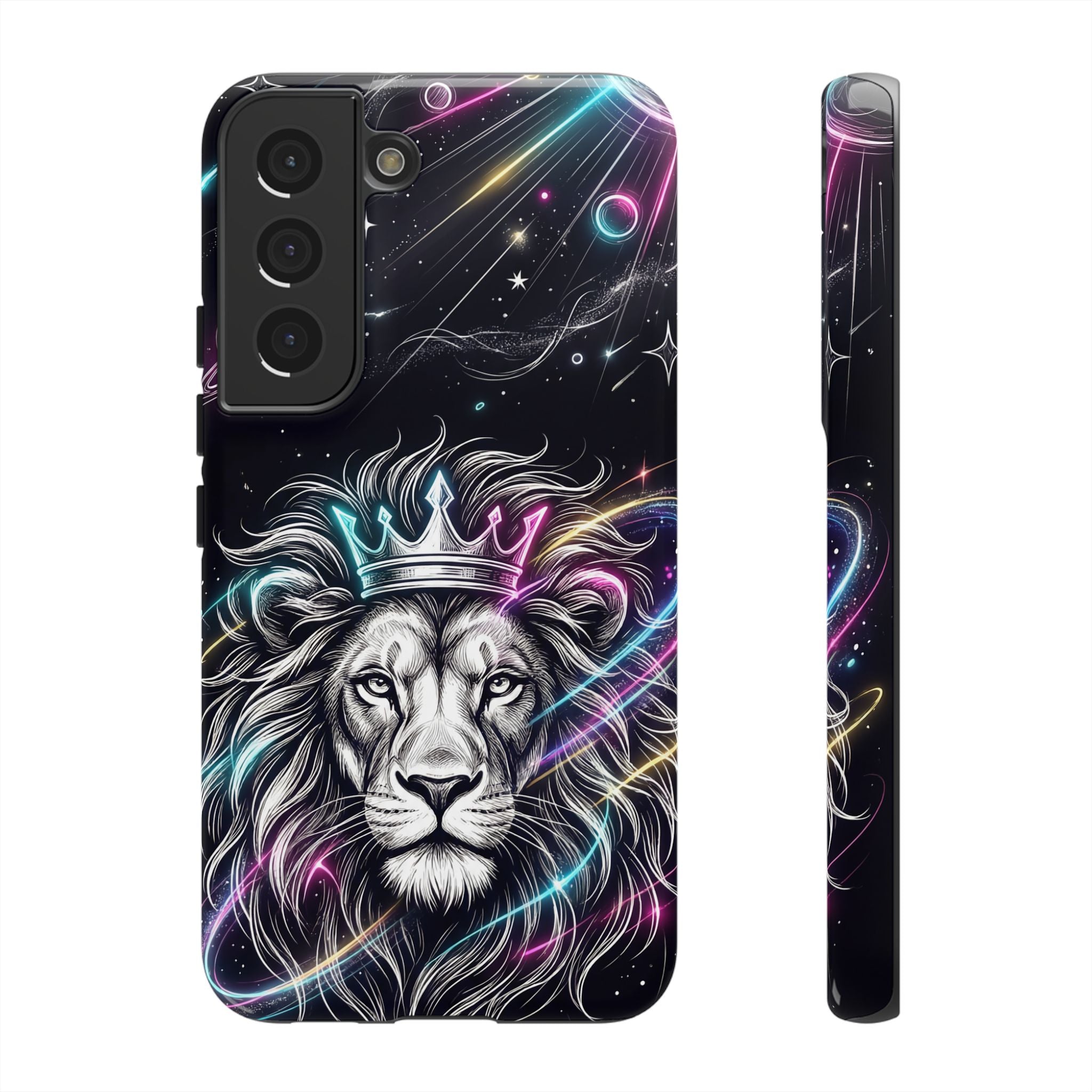 Galaxy Lion Samsung Galaxy Phone Case | Neon Crowned Lion Protective Case