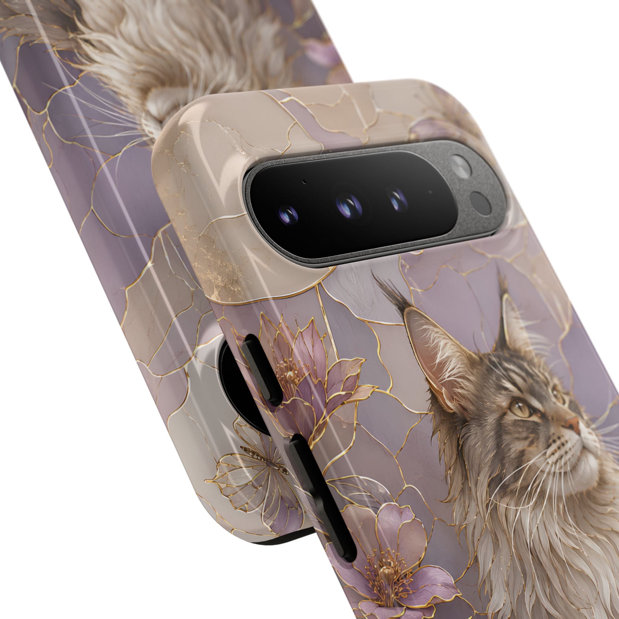 Maine Coon Cat Google Pixel Phone Case | Floral Cat Phone Case