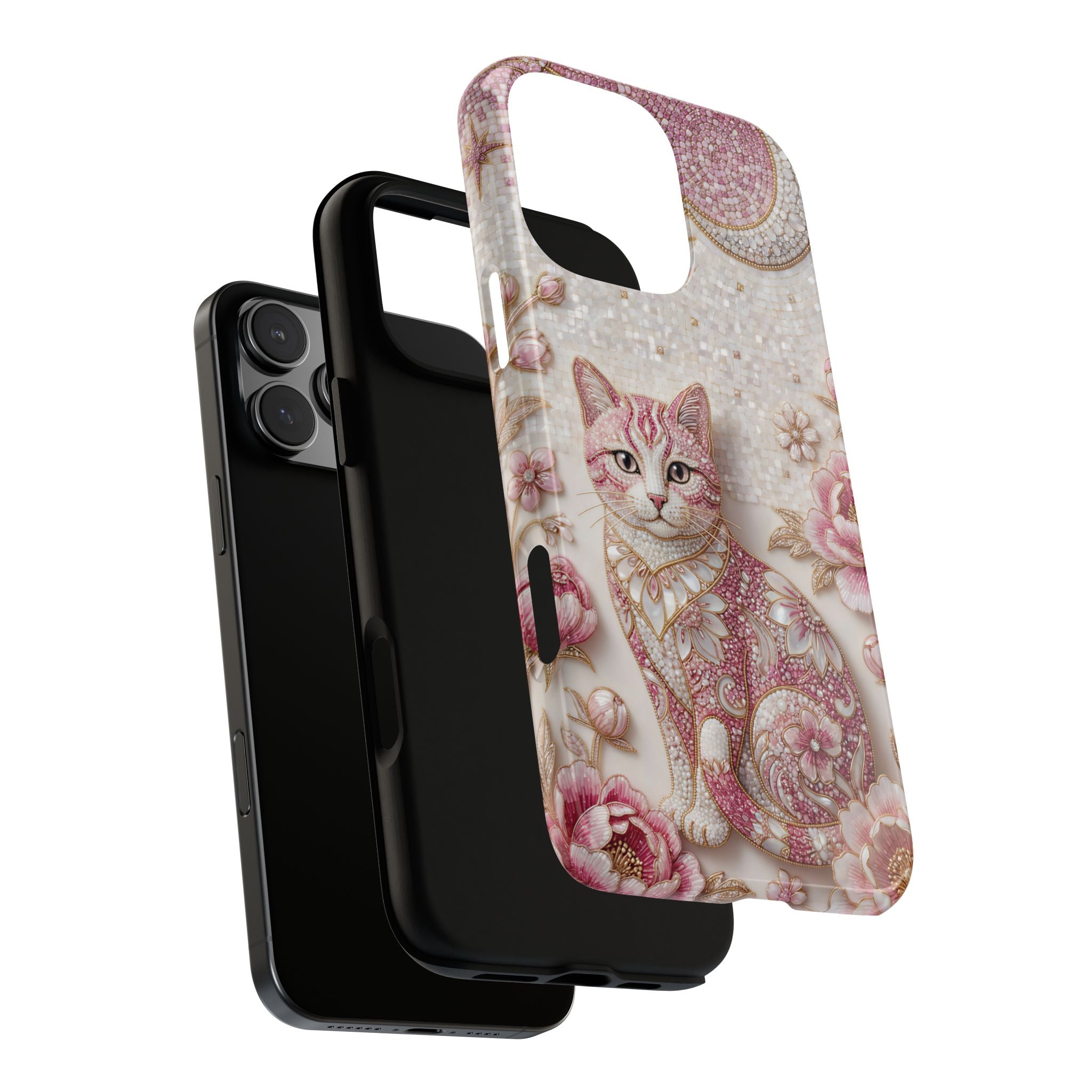 Cover iPhone Gatto Floreale Vintage | Cover iPhone Luna Rosa e Rose