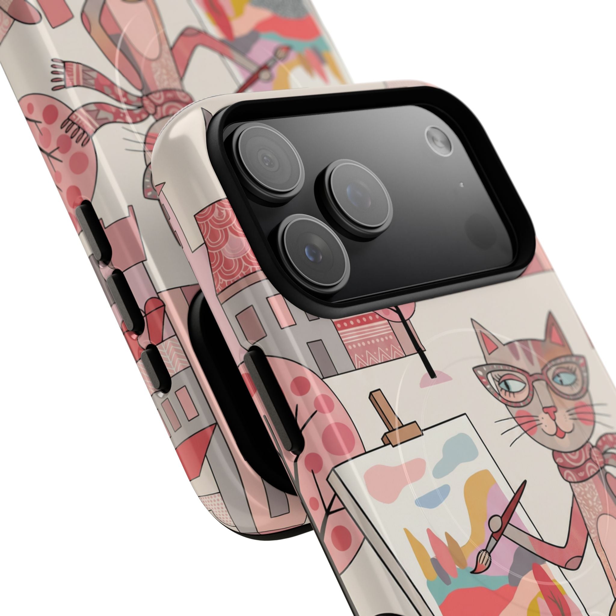 Artistic Cat MagSafe iPhone Case | Painter Kitty Illustration Tough Case