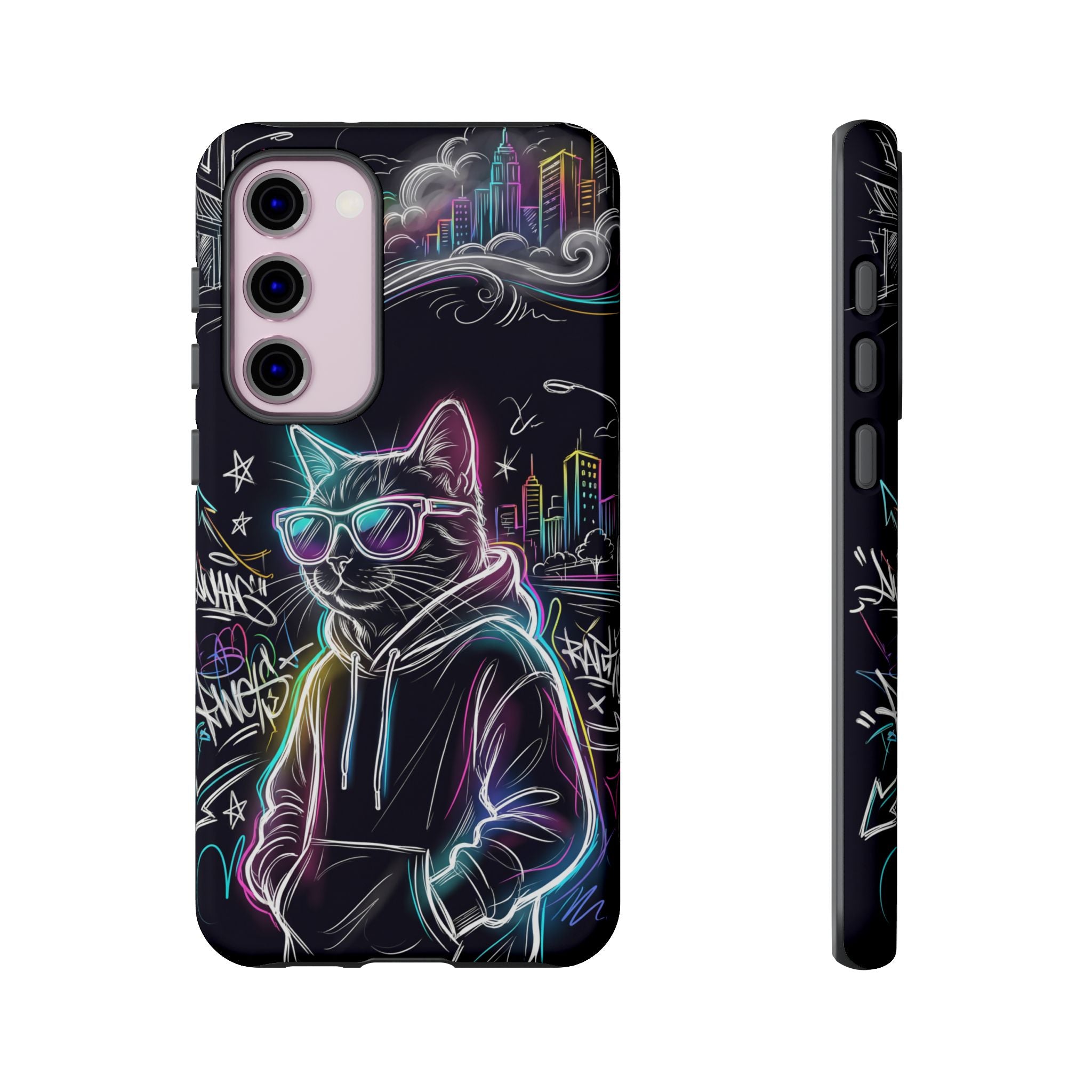 Cool Hoodie Neon Street Cat Samsung Galaxy Phone Case