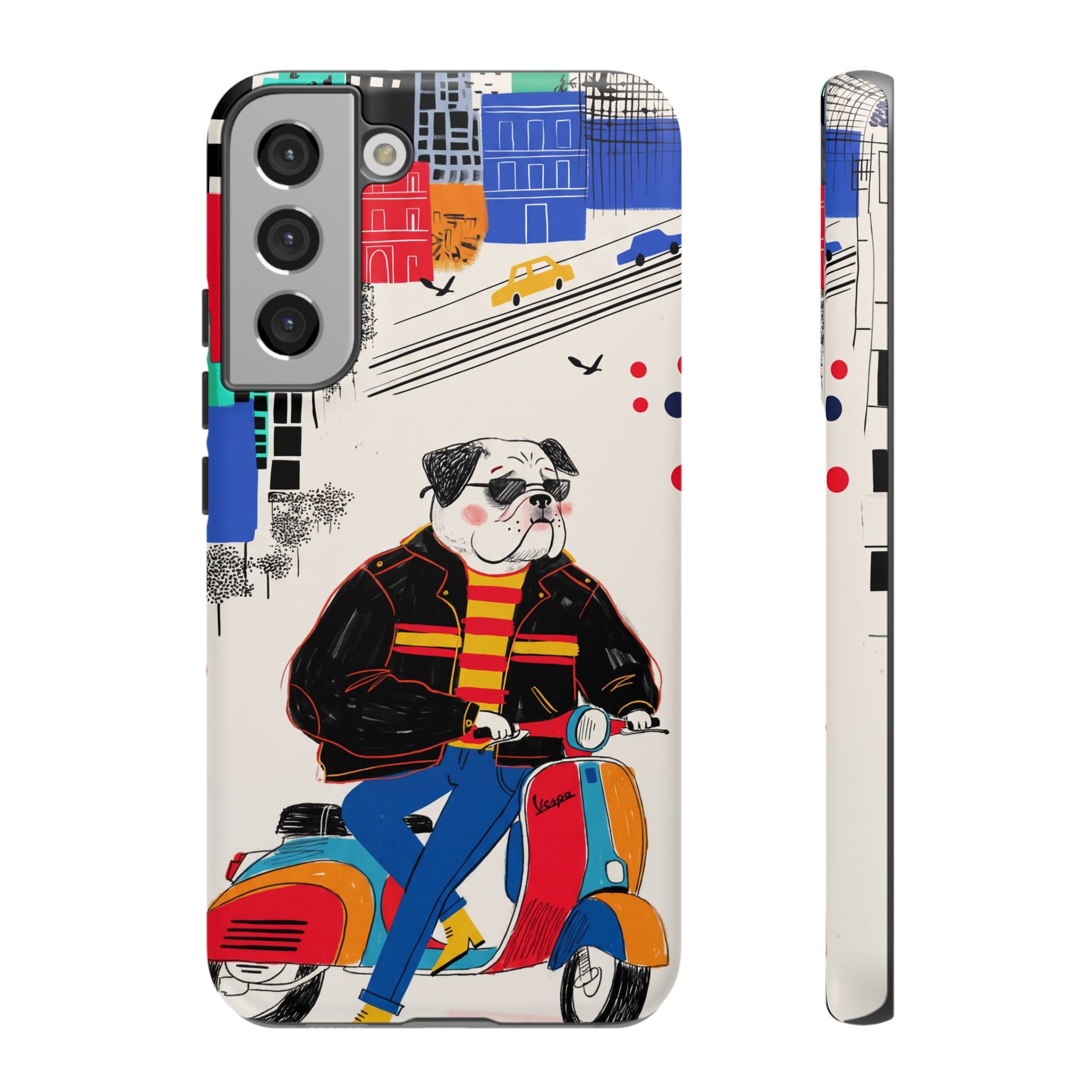 Bulldog Vespa Samsung Galaxy Phone Case | Retro Scooter Dog Protective Cover