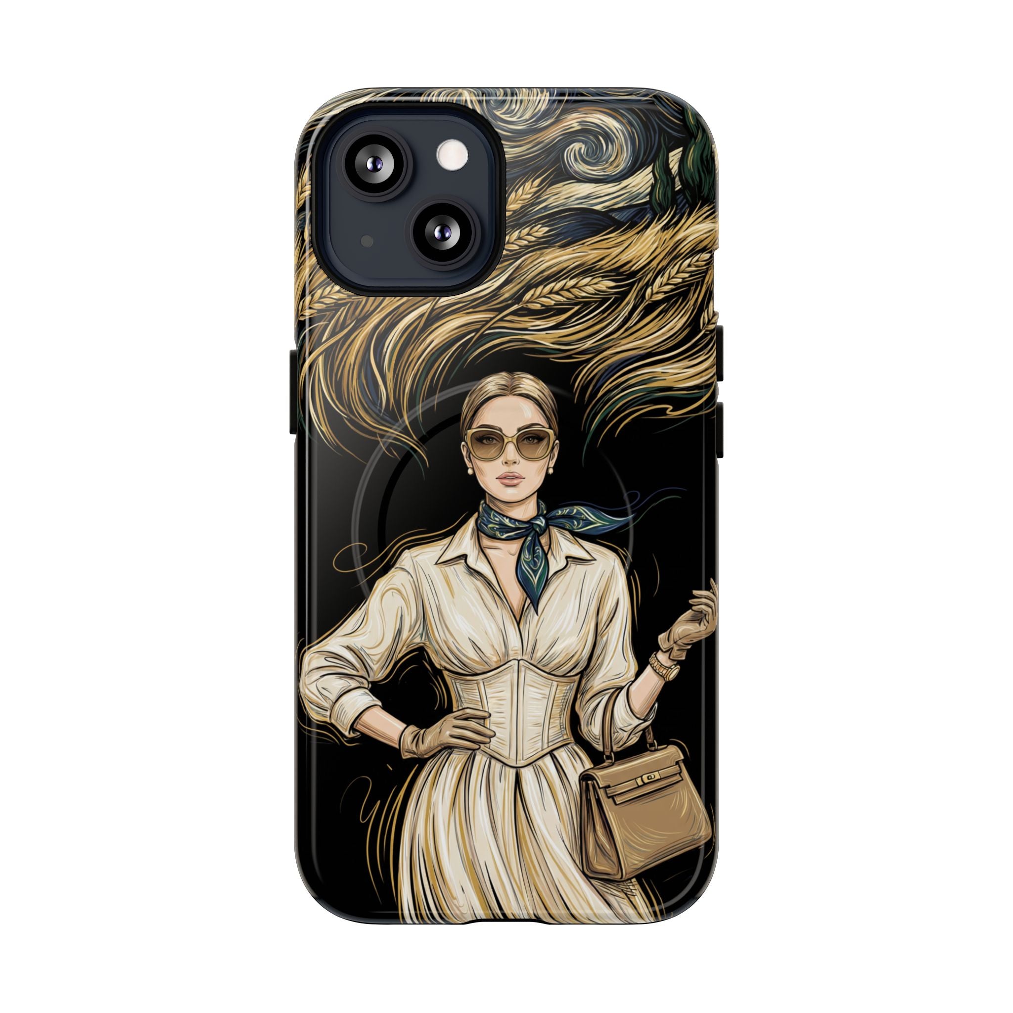 Vintage Elegance MagSafe iPhone Case | Retro Woman with Flowing Golden Hair