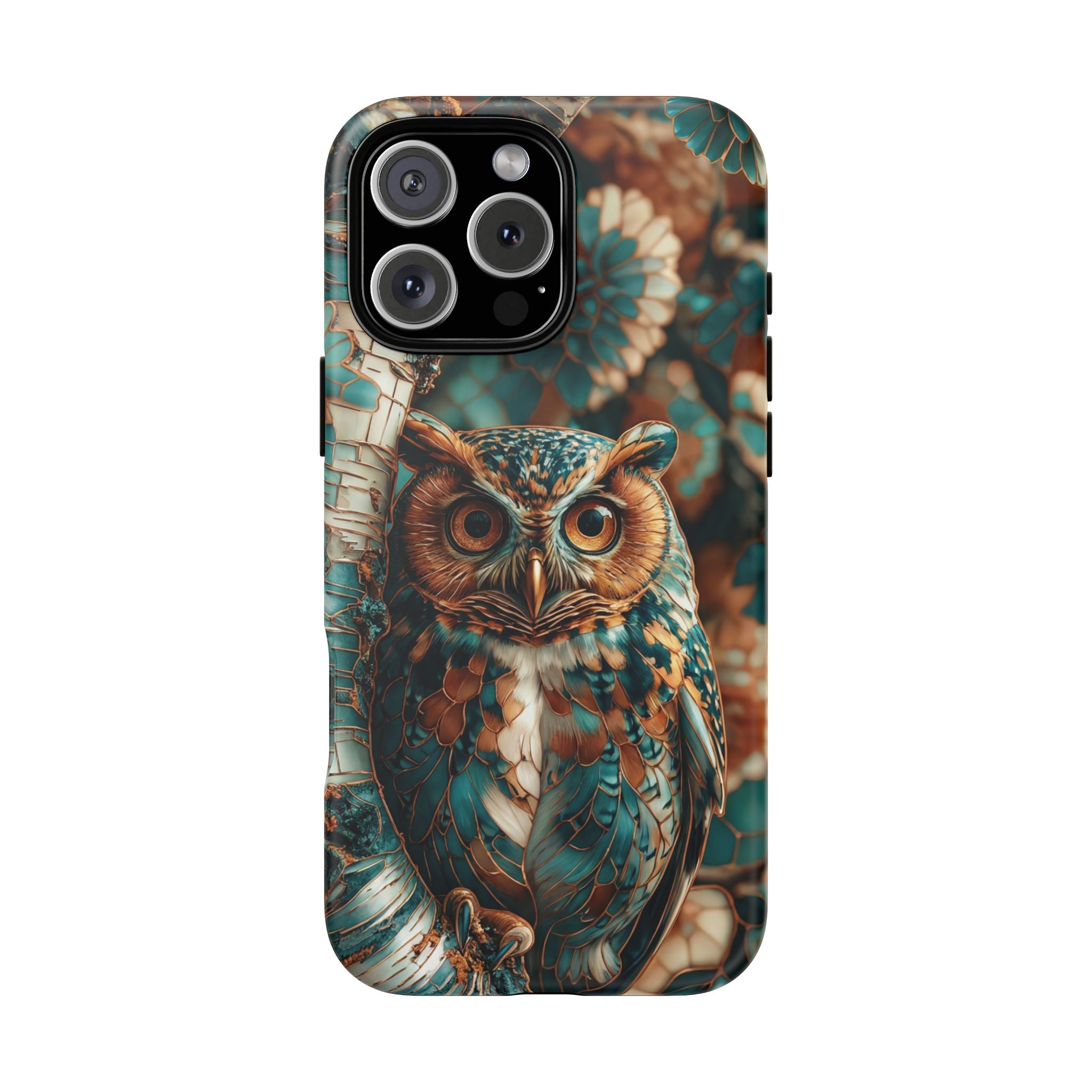 Owl Forest Tough iPhone Case | Teal & Brown Rustic Wildlife Protective Cover