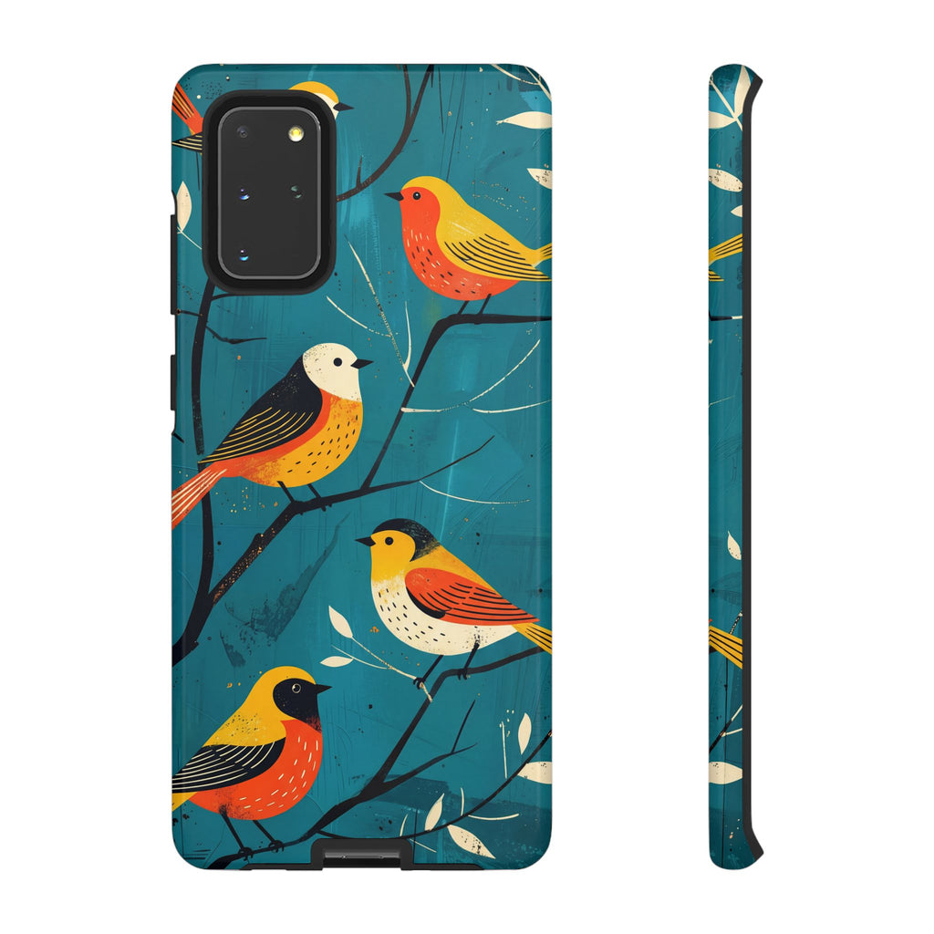 Bird Pattern Tough Samsung Galaxy Phone Case | Colourful Songbirds on Teal Background