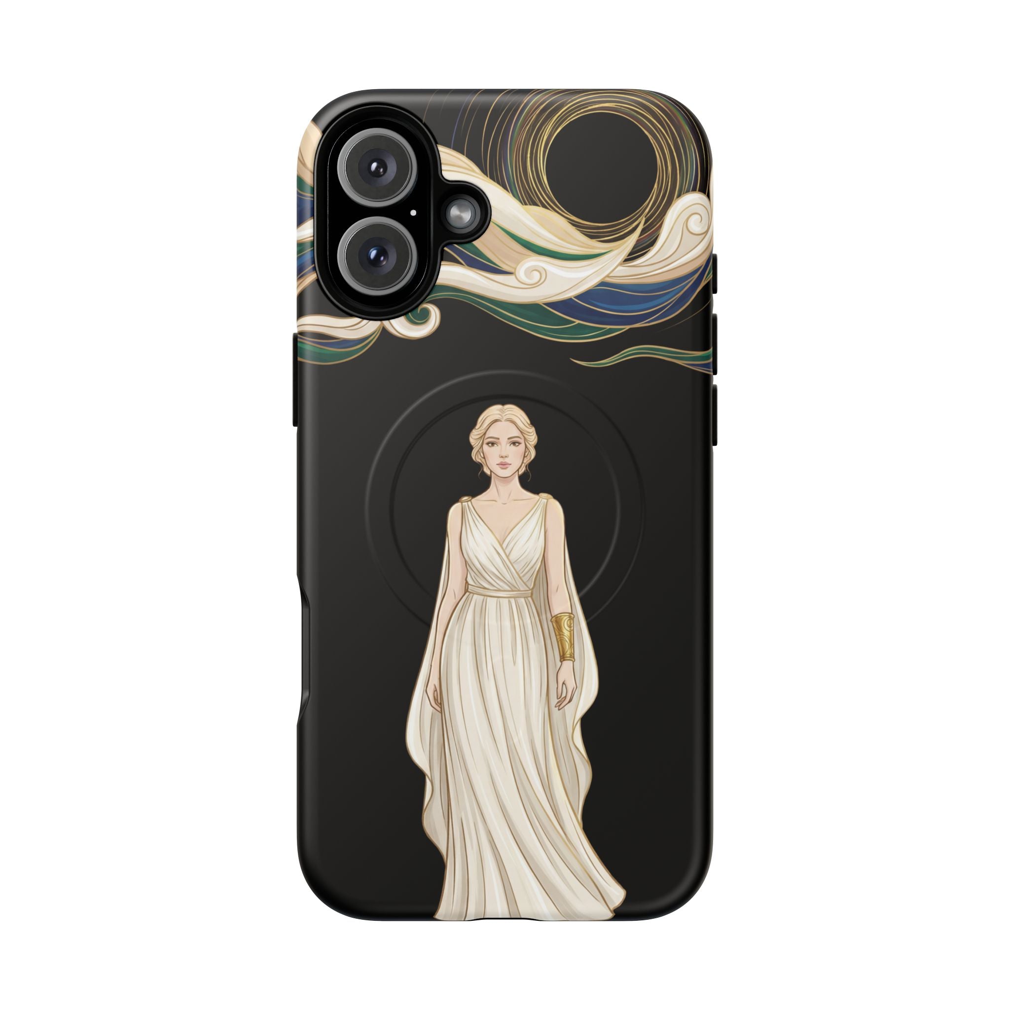 Art Nouveau Goddess MagSafe iPhone Case | Elegant Woman Illustration on Black